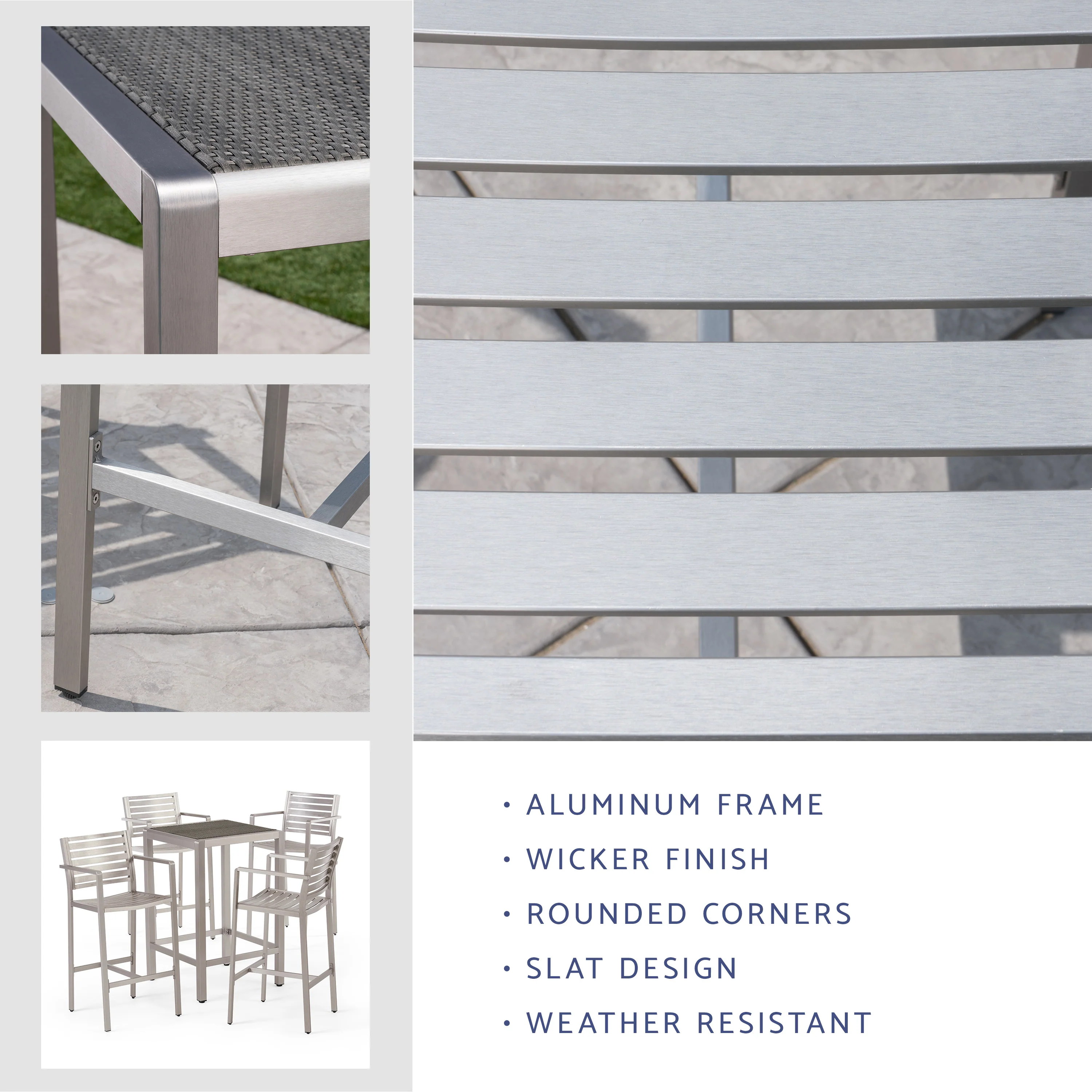 Outdoor Aluminum 5 Piece Bar Set - furnishings