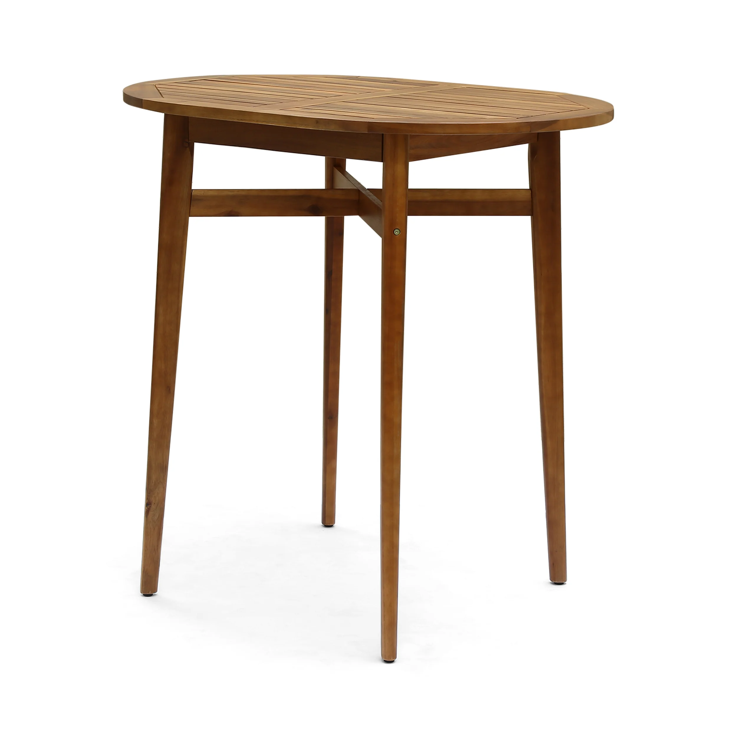 Stanford Outdoor Rustic Acacia Wood Bar Table with Slat Top - furnishings