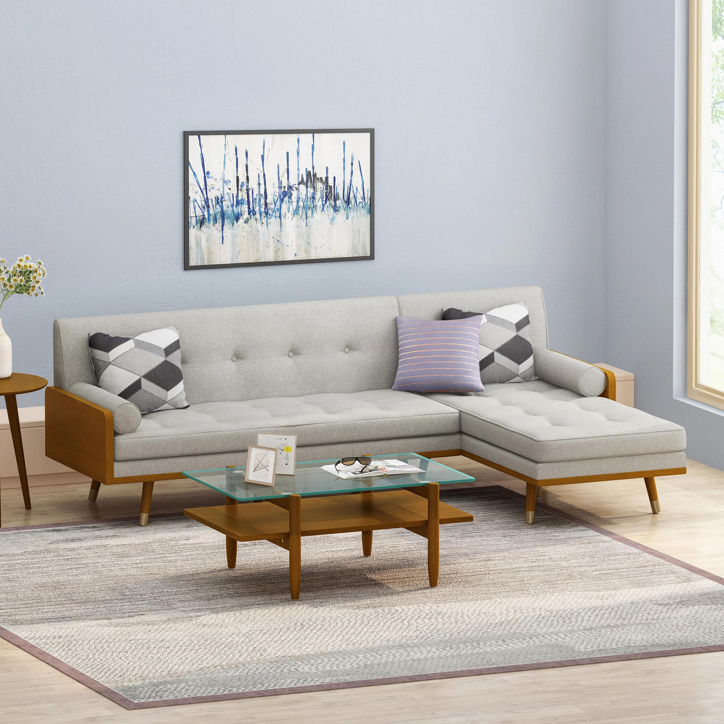 Yaretsi Mid-Century Modern Fabric Chaise Sectional - furnishings