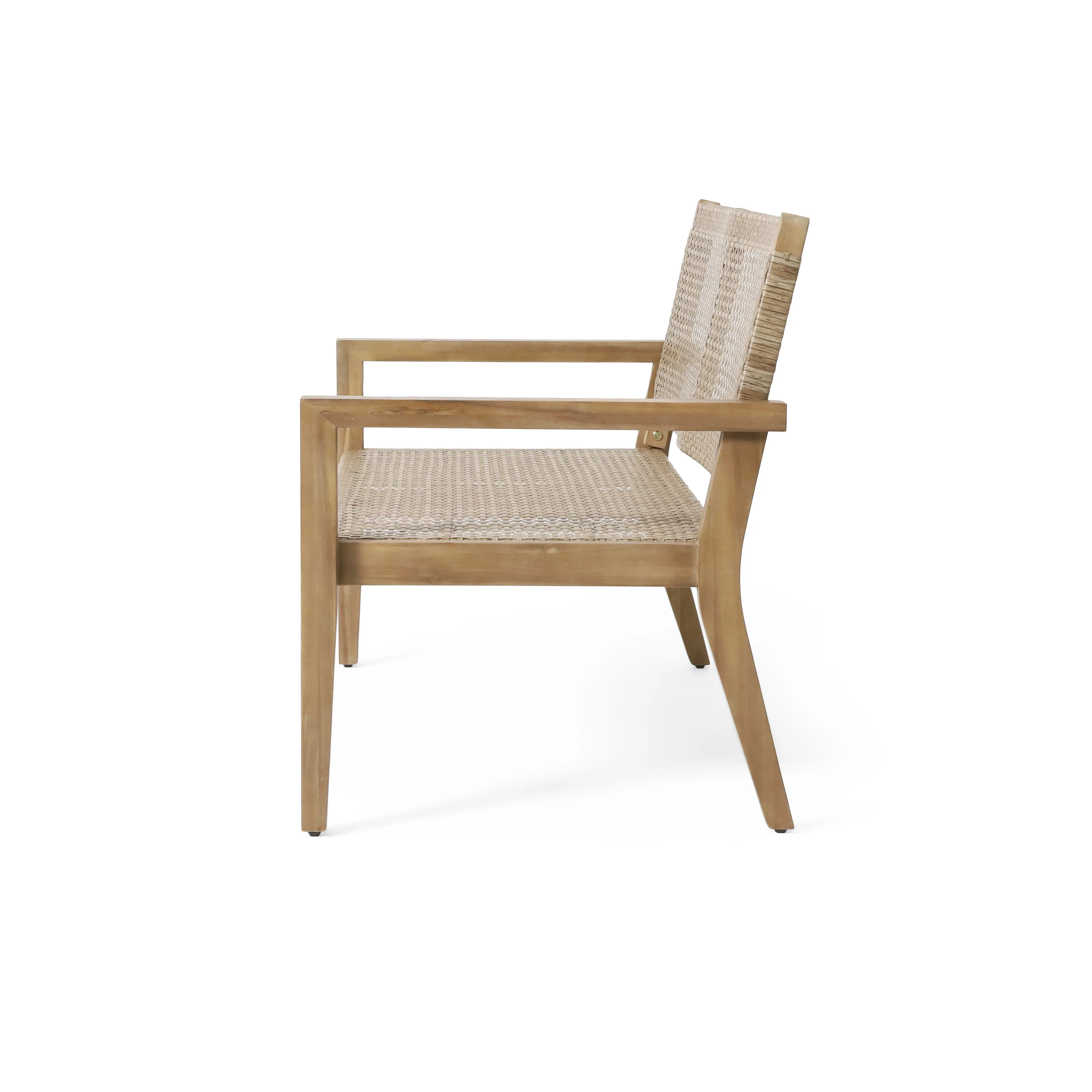 Elmcrest Outdoor Wicker and Acacia Wood Loveseat, Light Multibrown and Light Brown - furnishings