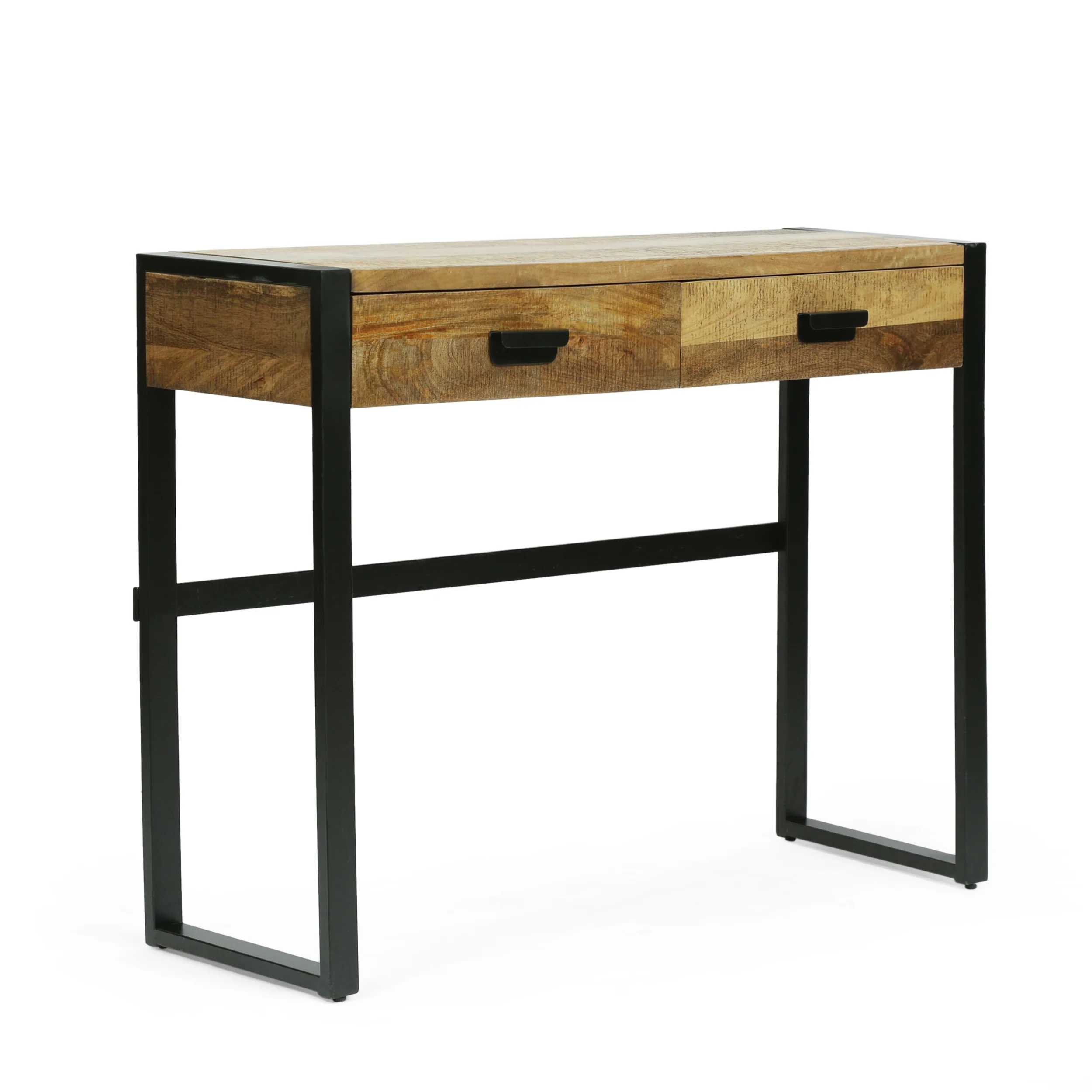 Jarvi Modern Industrial Handcrafted Mango Wood Desk with Drawers, Natural and Black - furnishings