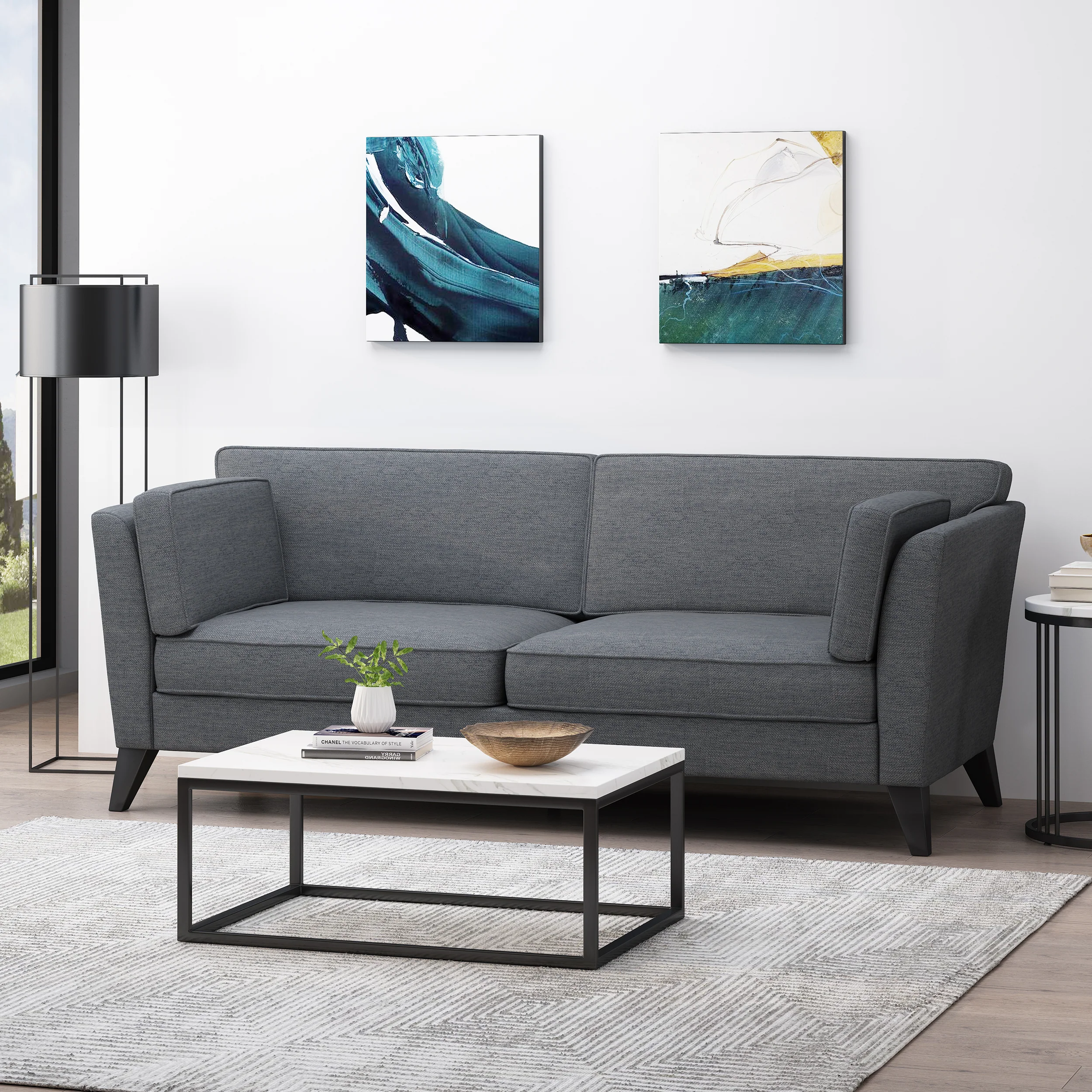 Sabirin Contemporary 3 Seater Fabric Sofa - furnishings