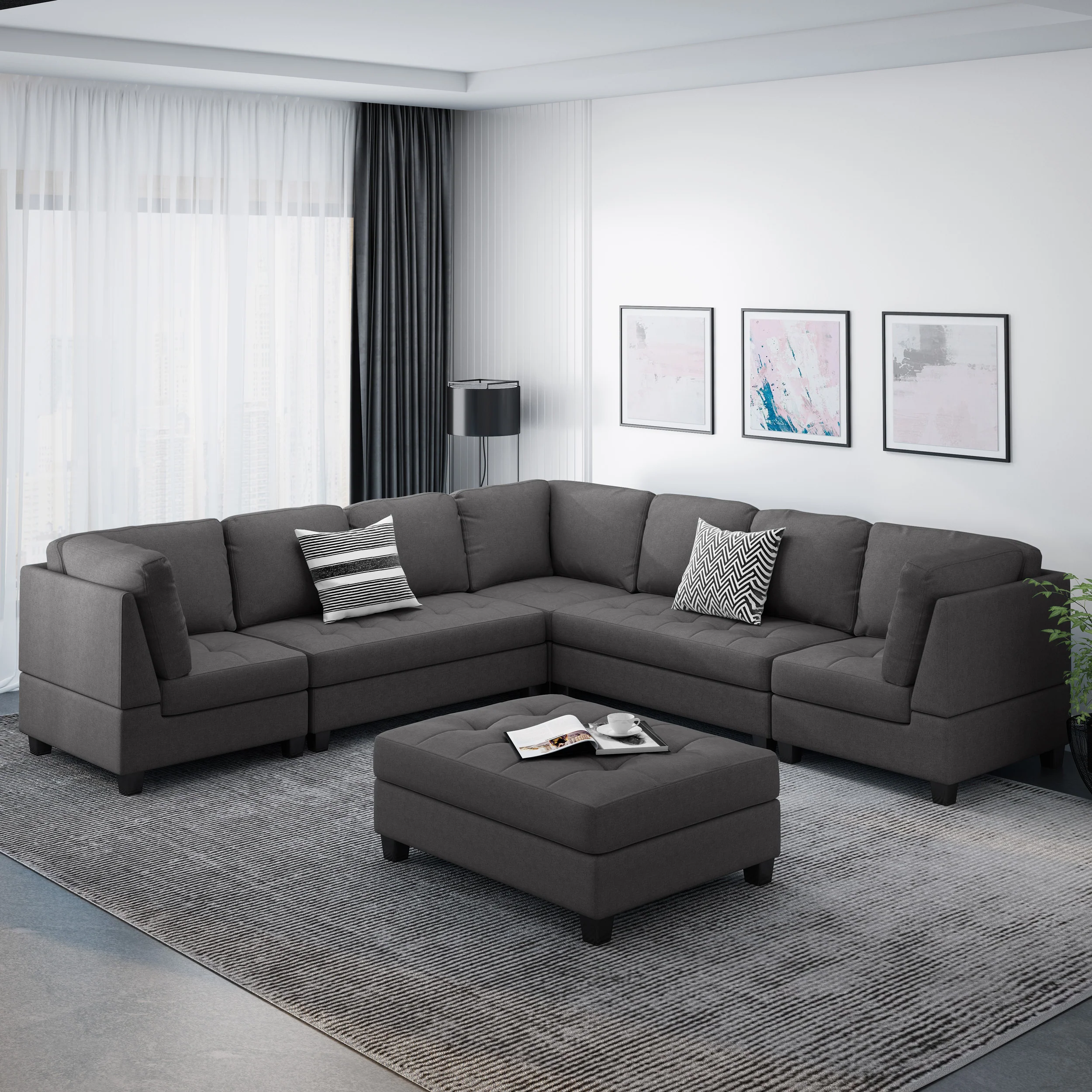 Jakyri Contemporary 7 Seater Fabric Sectional - furnishings