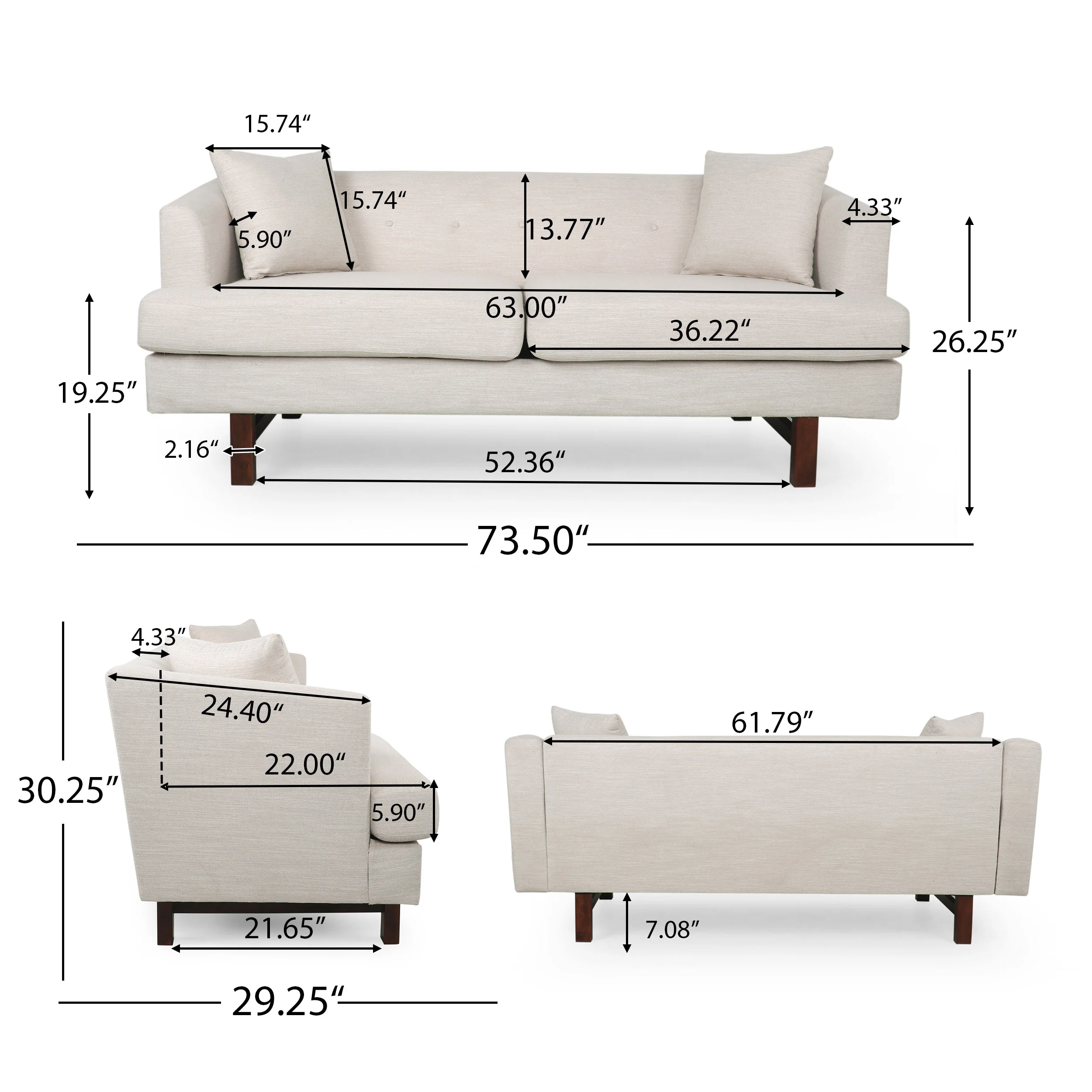 Sparks Mid-Century Modern Upholstered 3 Seater Sofa - furnishings