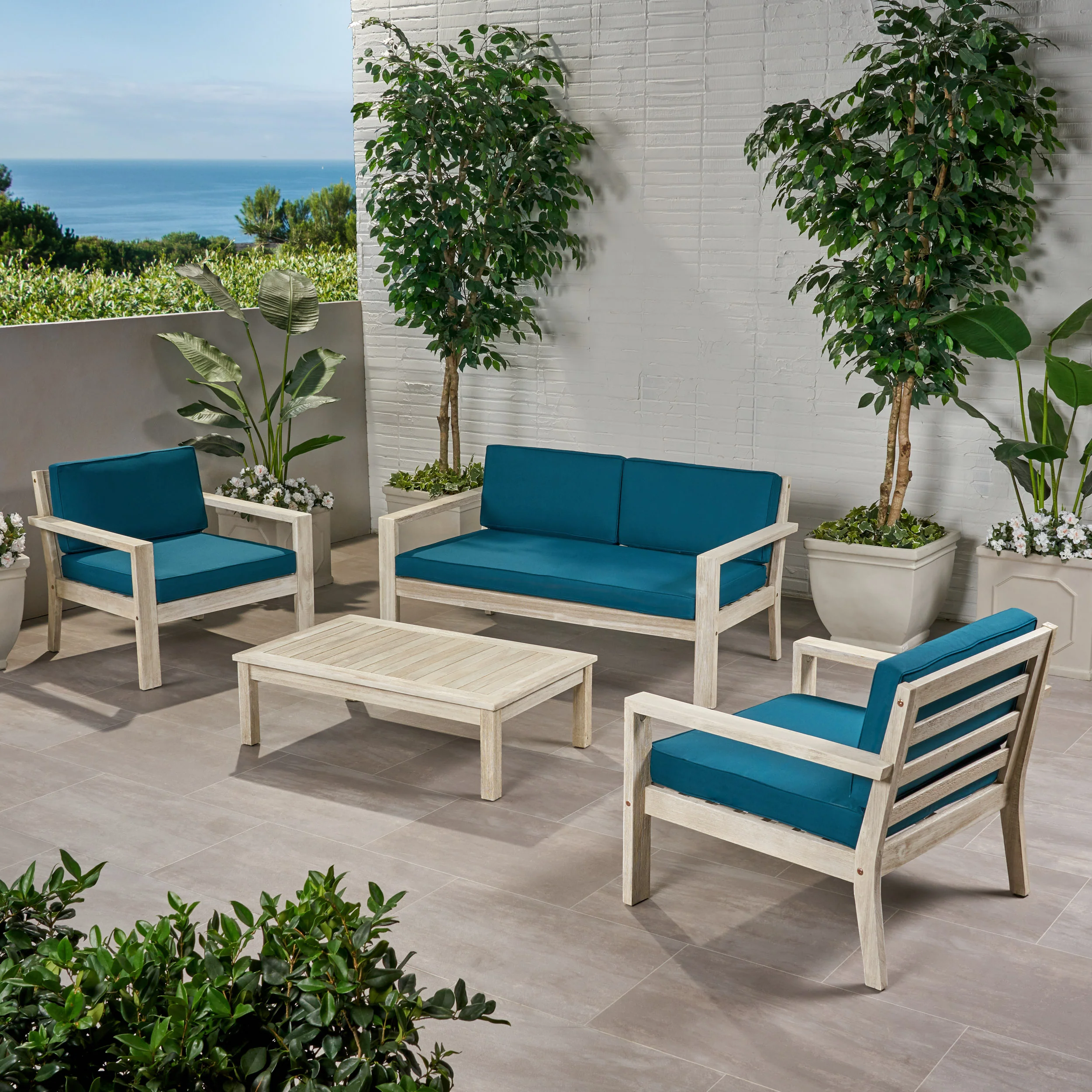 Dominic Outdoor 4 Seater Acacia Wood Chat Set with Cushions - furnishings