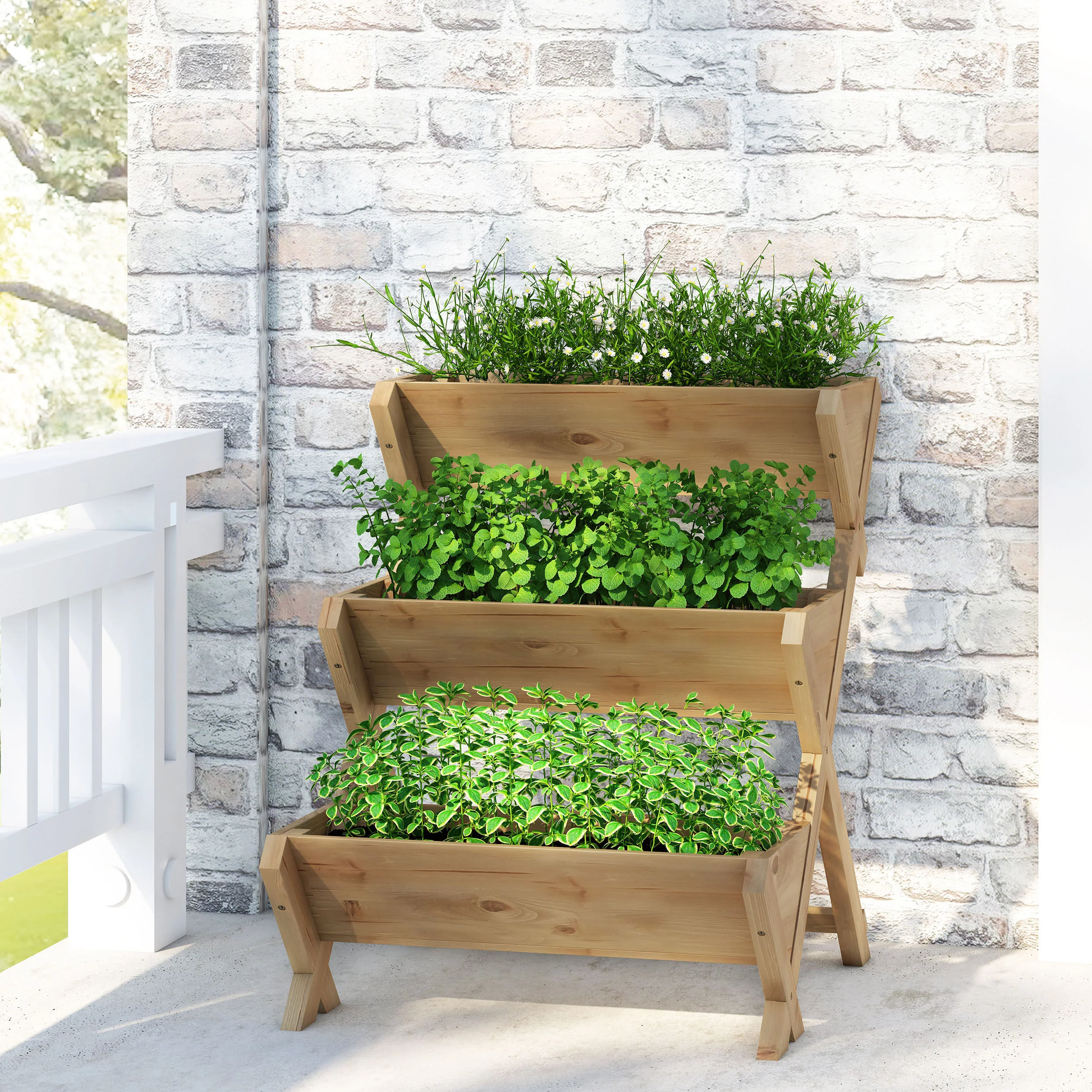Regina Outdoor Firwood 3 Tiered Plant Stand - furnishings
