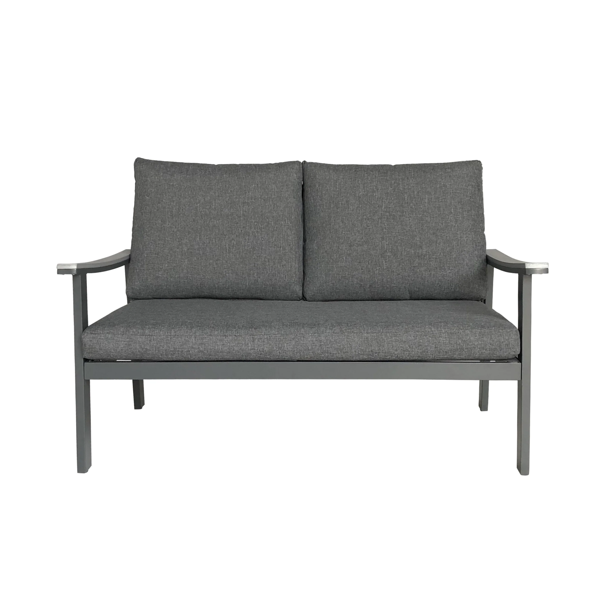 Mathias Outdoor 4 Piece Aluminum and Faux Wood Chat Set with Cushions - furnishings