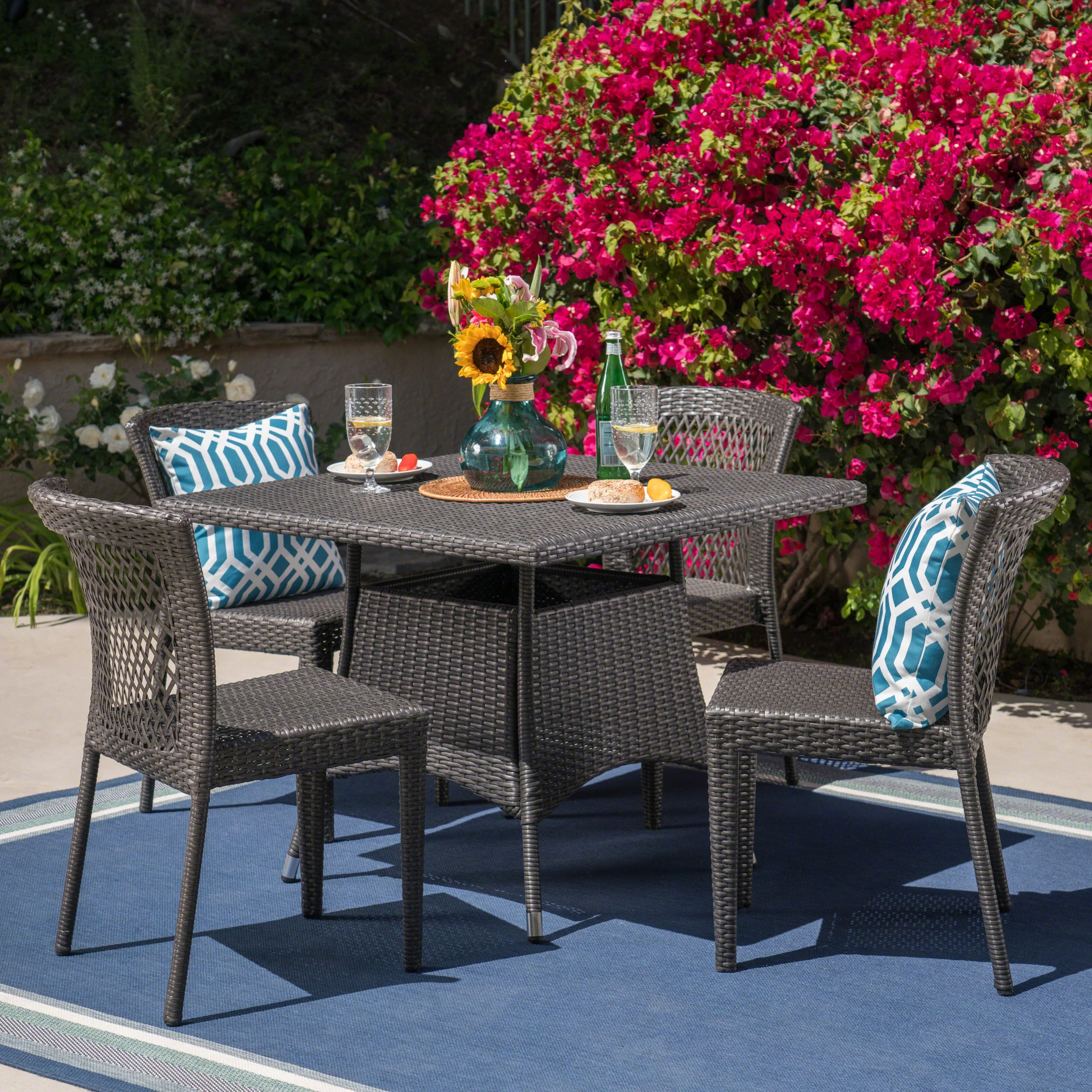 Palmer Outdoor 5 Piece Wicker Dining Set, Grey - furnishings