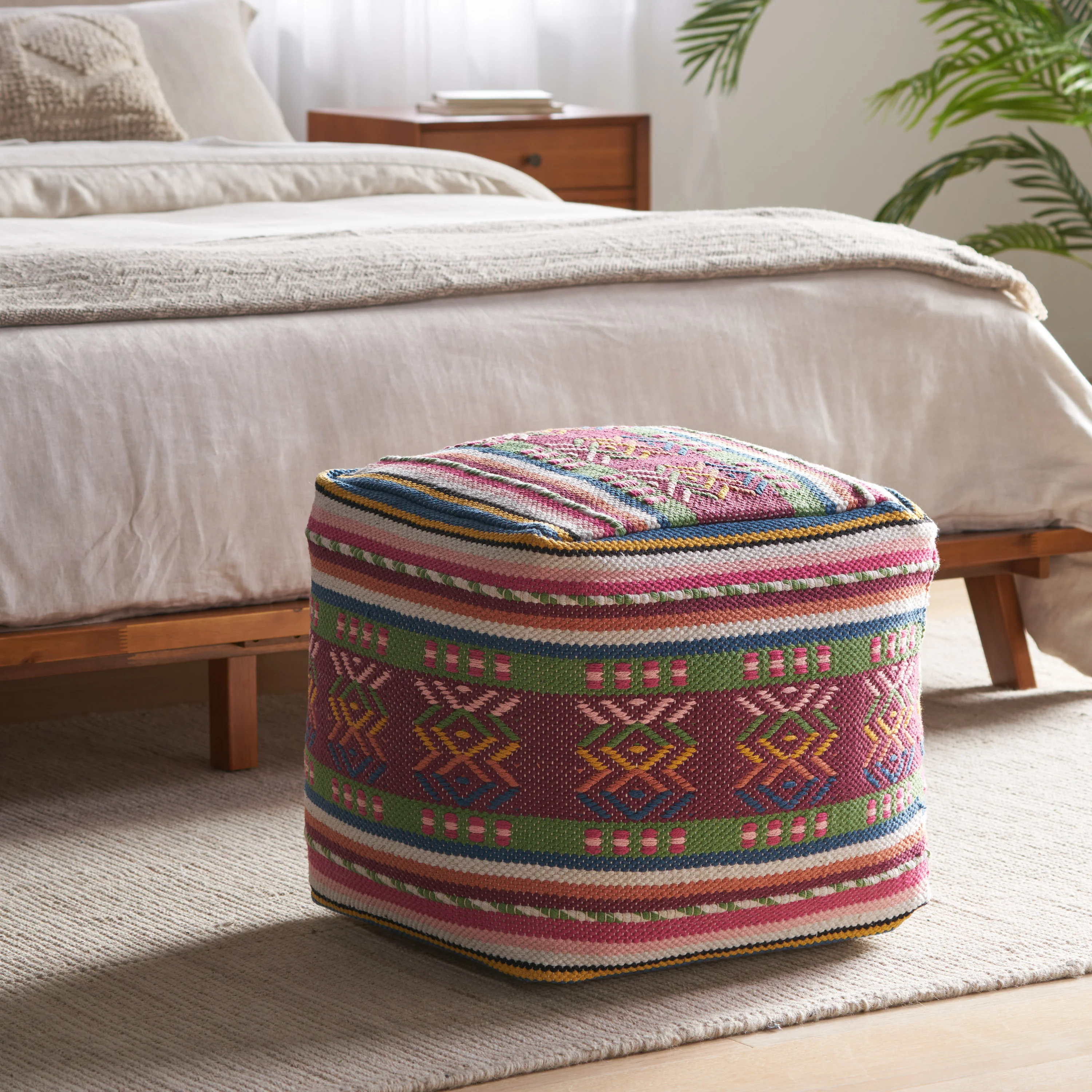 Hilliard Boho Handcrafted Peruvian Print Cube Pouf - furnishings