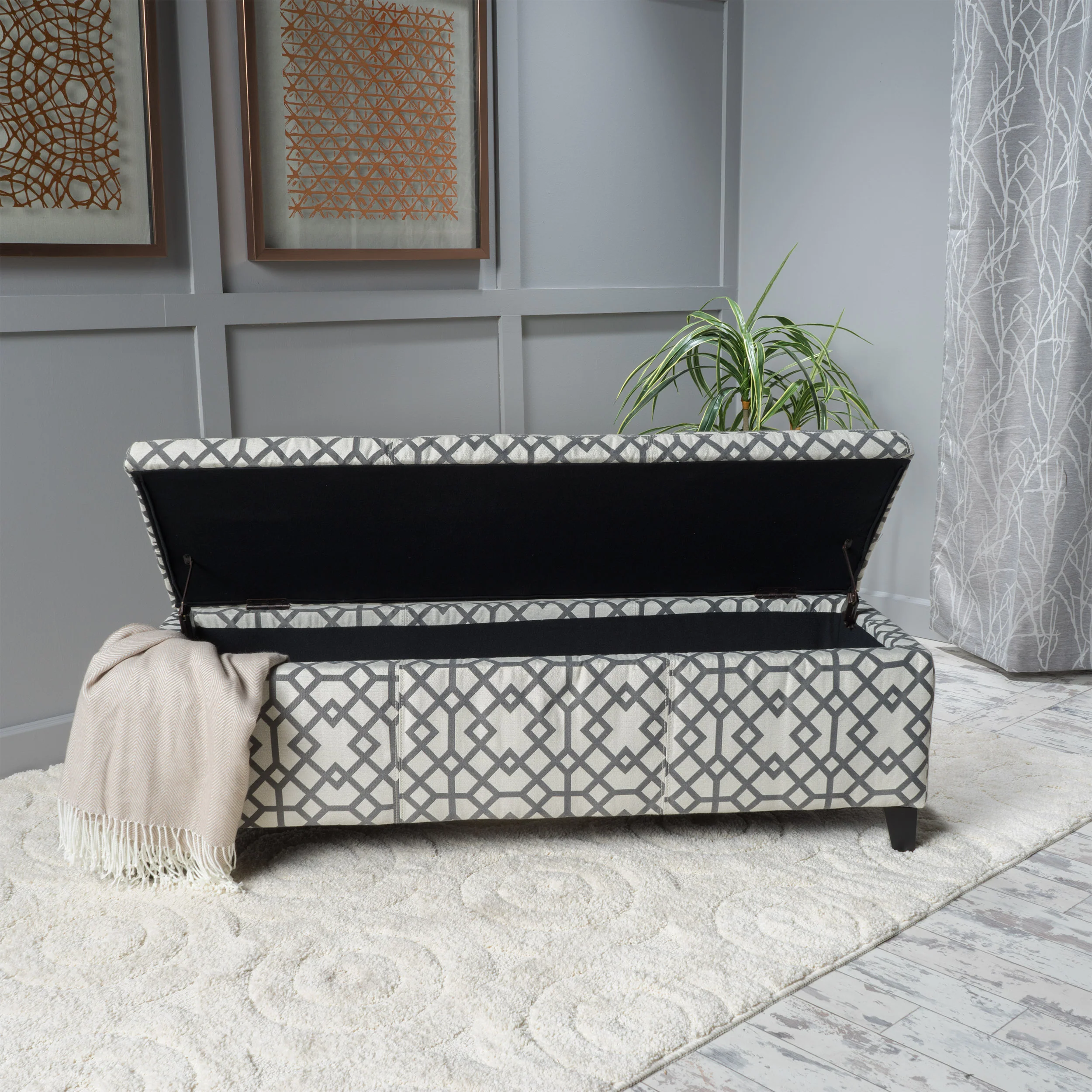 Clor Fabric Rectangle Storage Ottoman Bench - furnishings