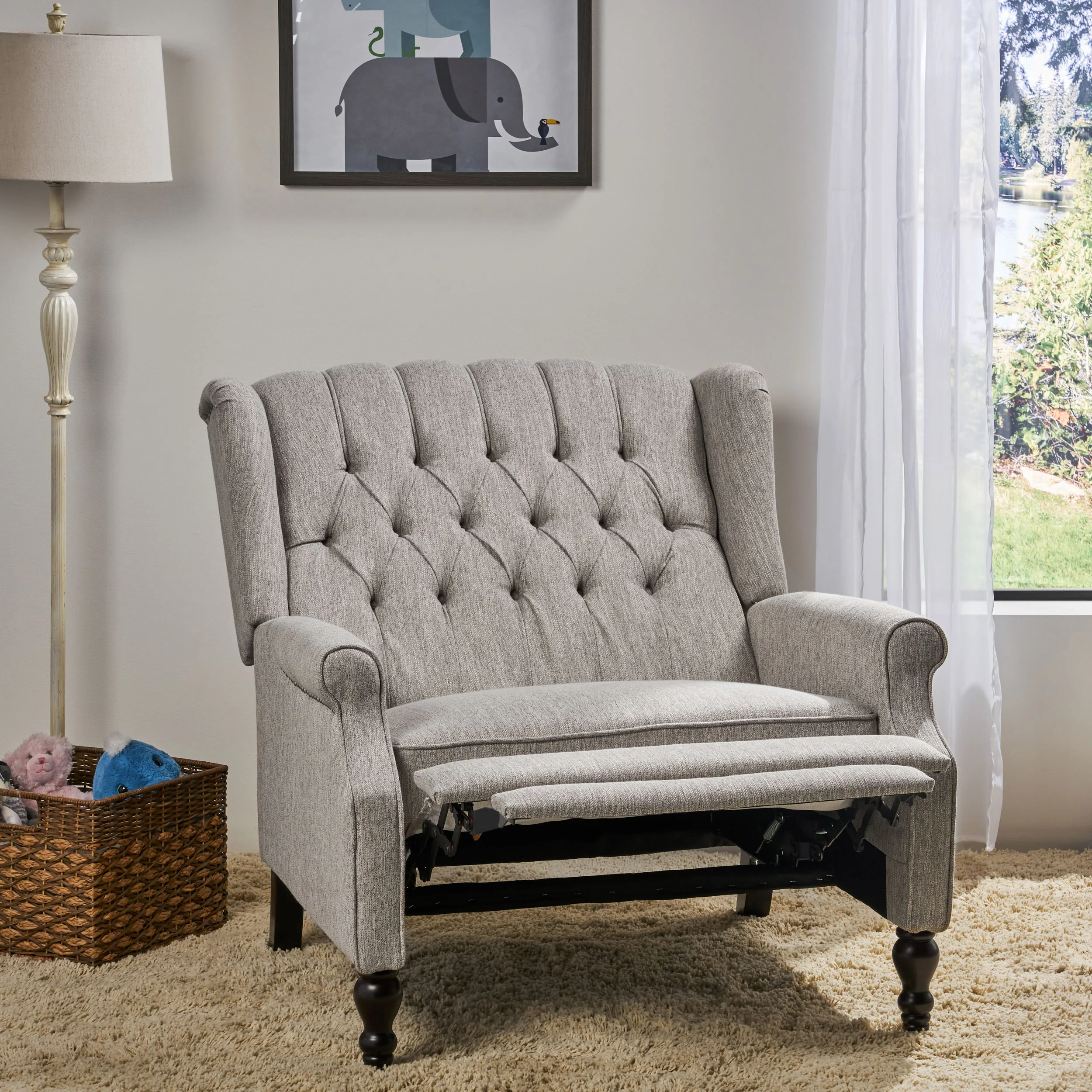 Salome Oversized Tufted Wingback Fabric Push Back Recliner - furnishings