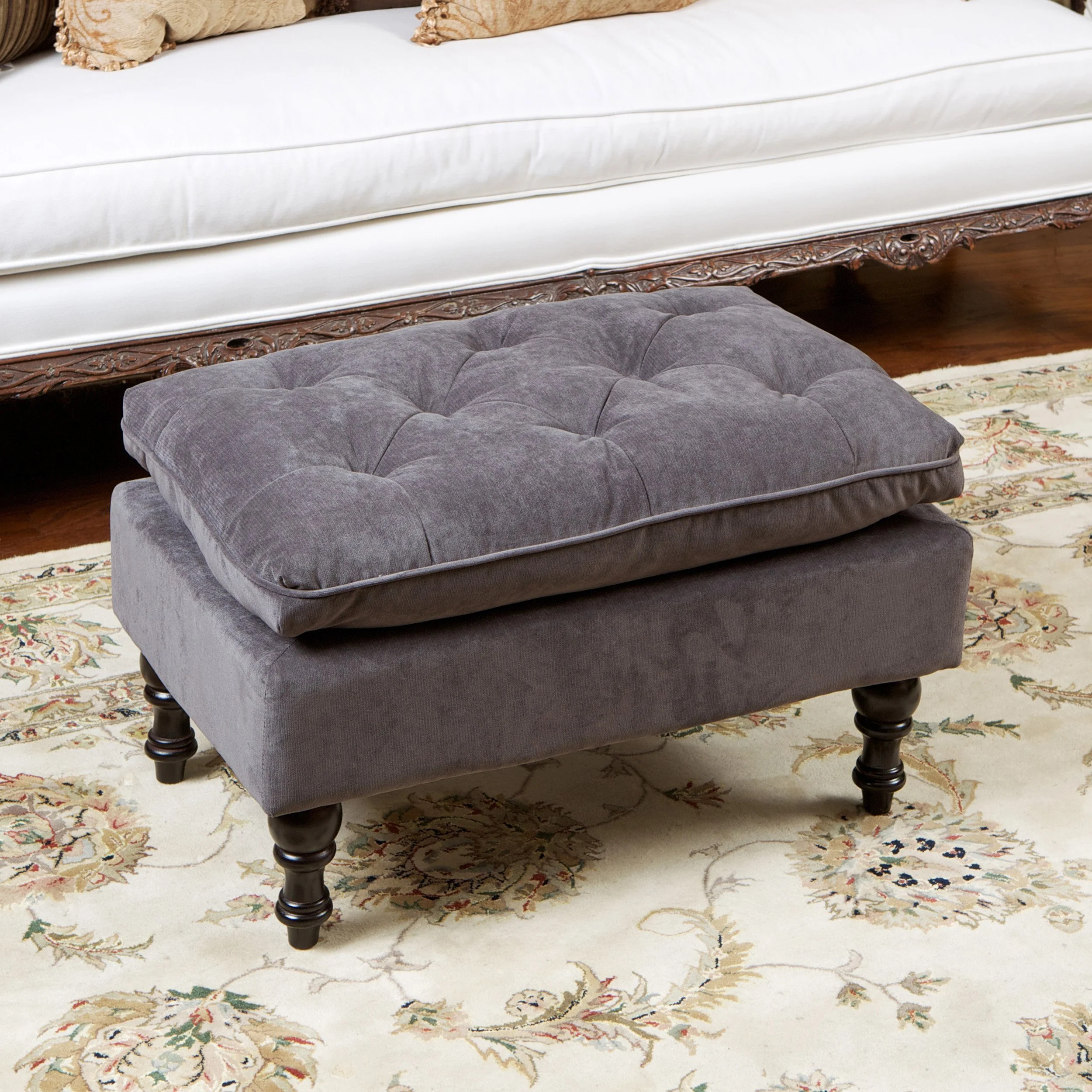 Cordoba Button Tufted Velvet Ottoman Footstool - furnishings