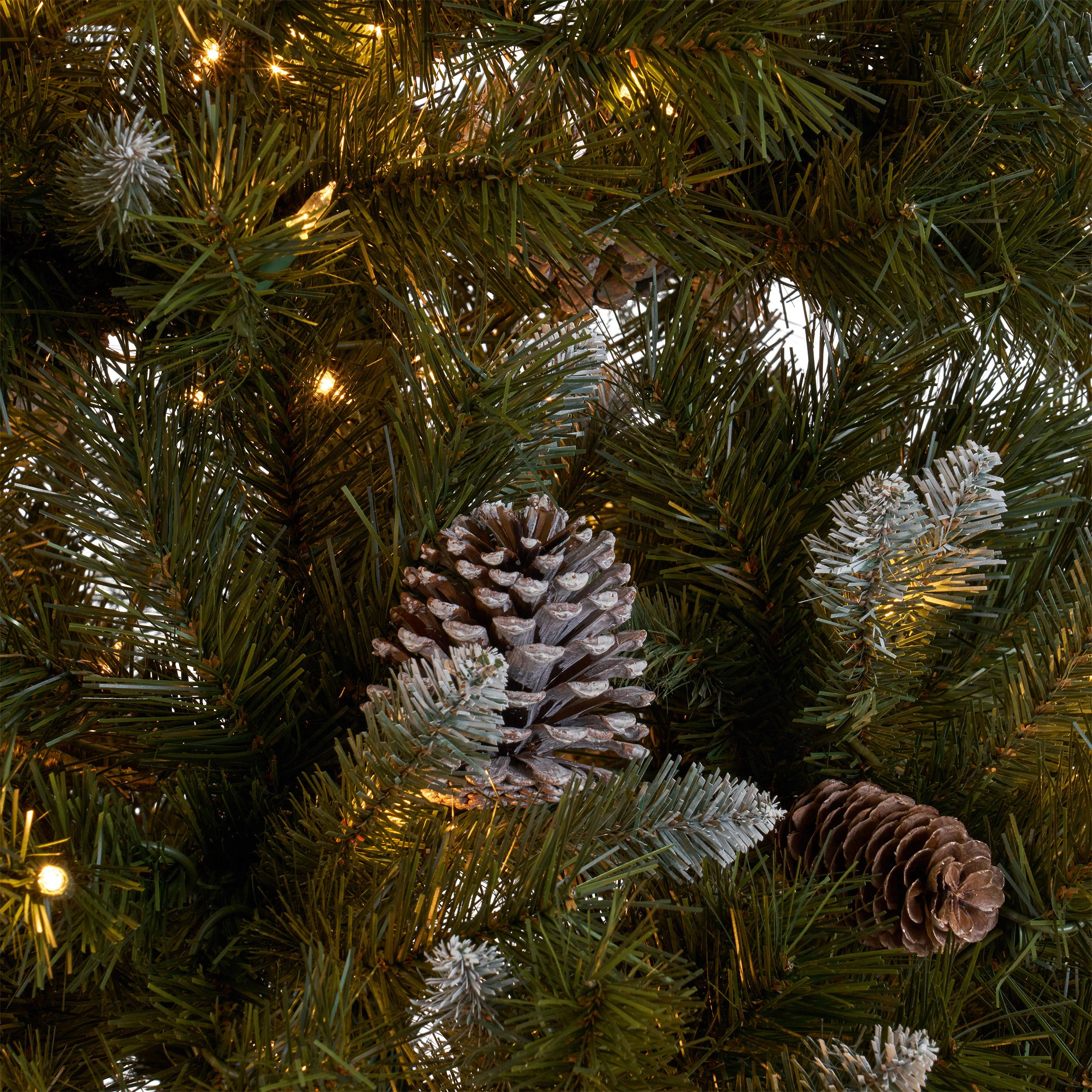 7-foot Mixed Spruce Hinged Artificial Christmas Tree with Frosted Branches, Red Berries, and Frosted Pinecones - furnishings