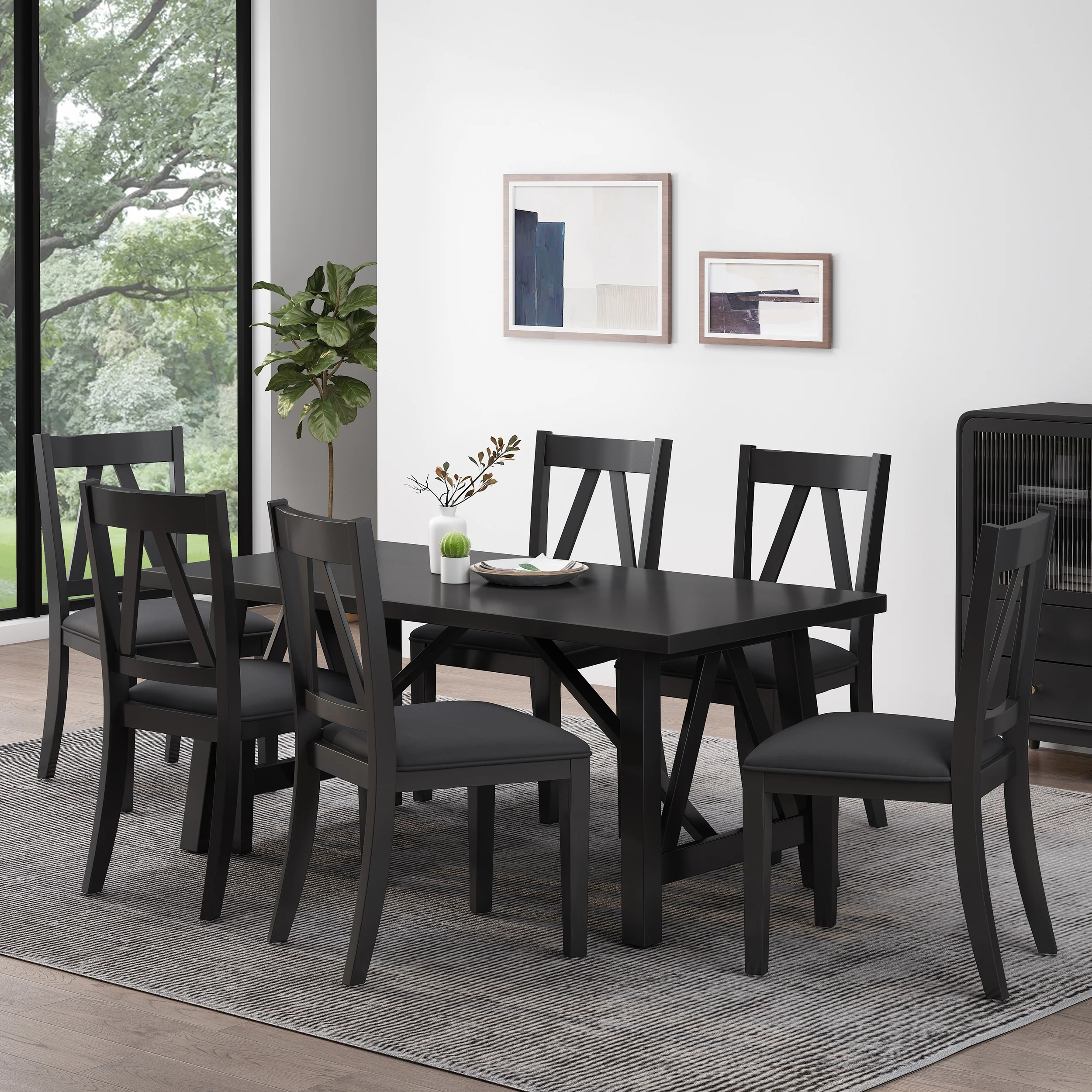 Grover Farmhouse Wood 7 Piece Dining Set - furnishings