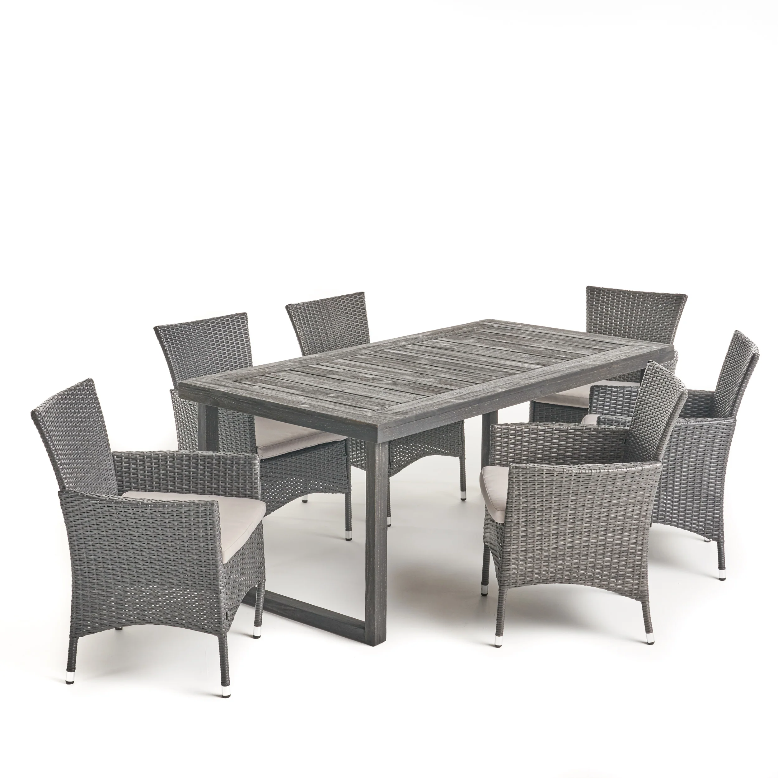 Agnes Outdoor 6-Seater Gray Wood & Wicker Dining Set - furnishings