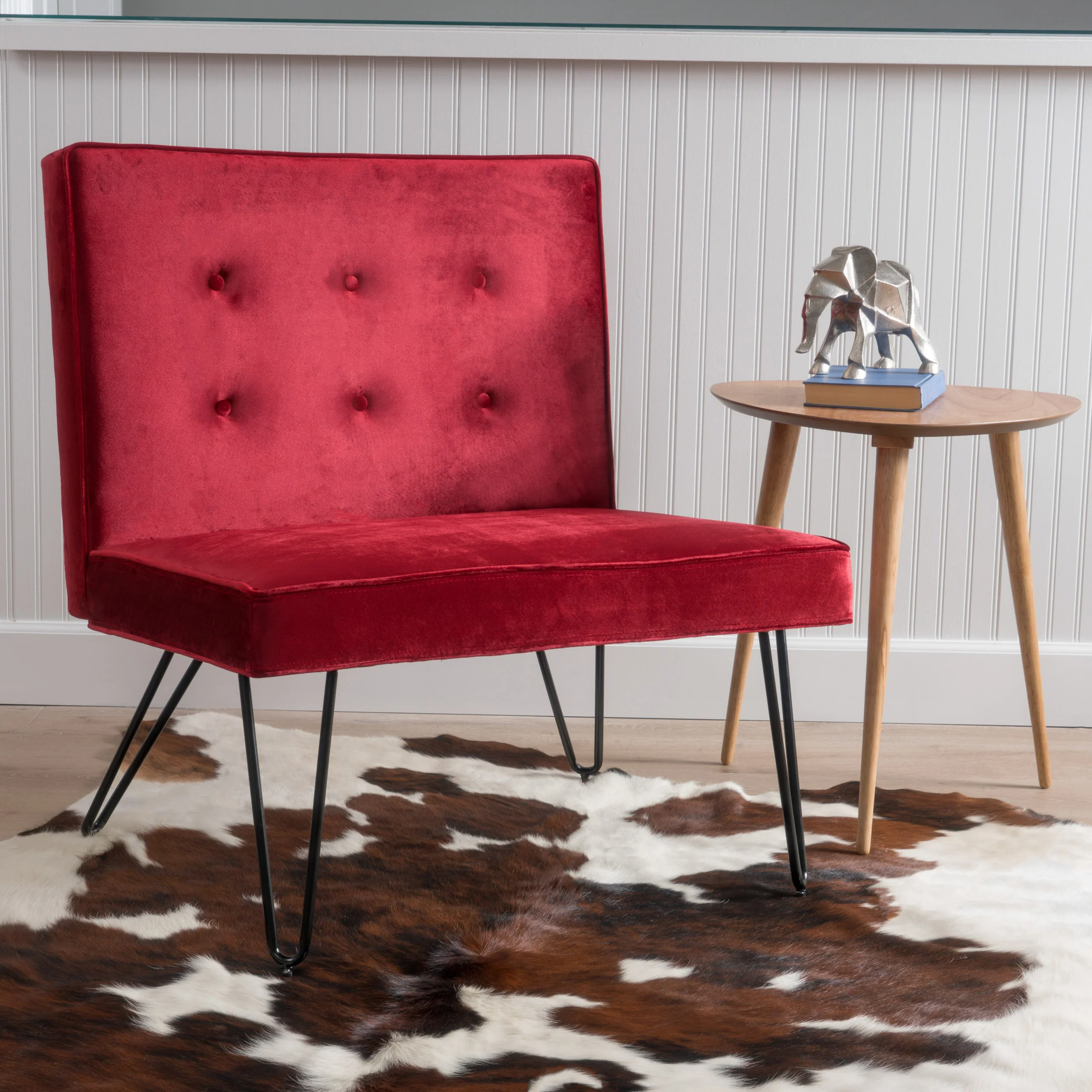 DuSoleil Modern Button Tufted Armless Velvet Accent Chair with Hairpin Legs - furnishings