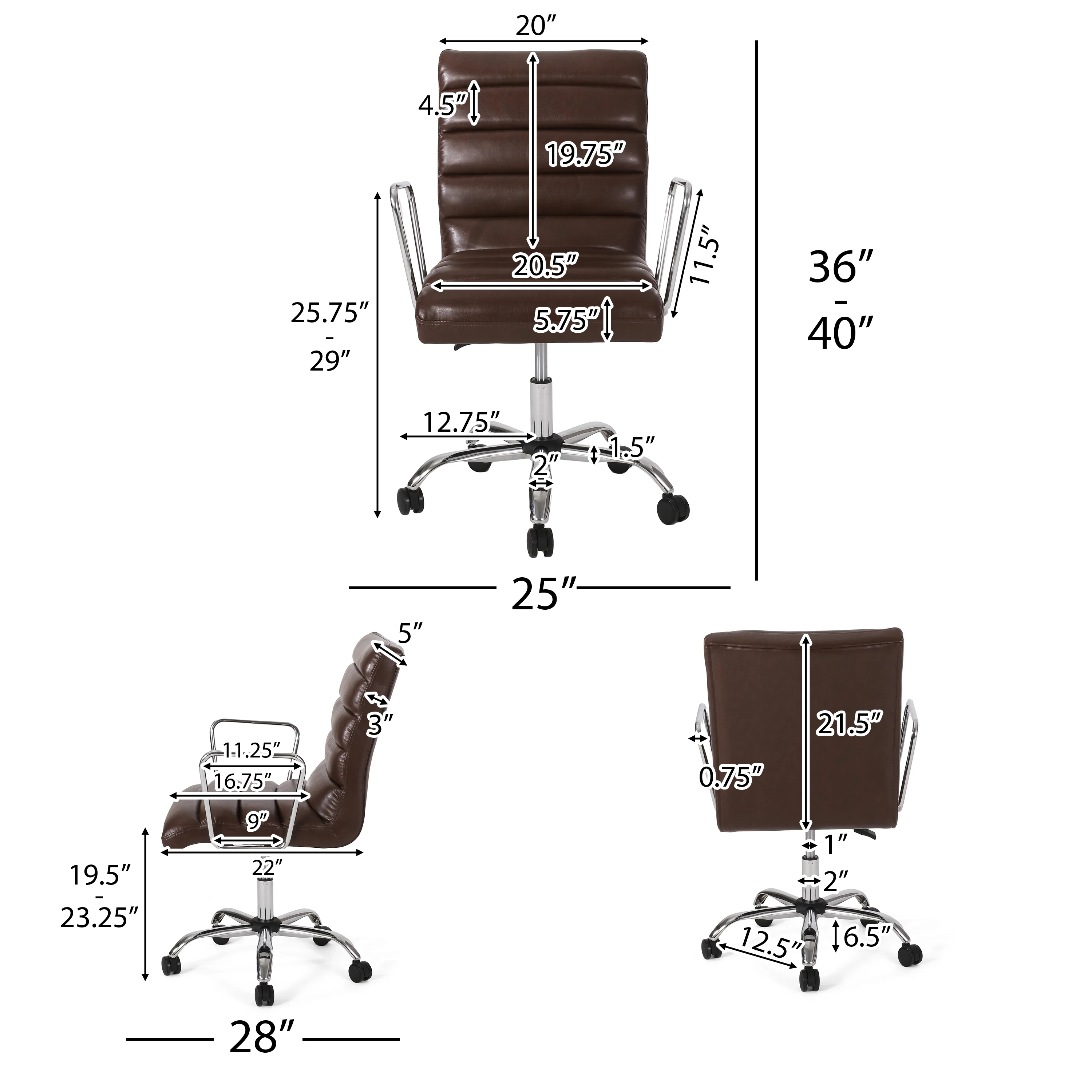 Gilmans Contemporary Faux Leather Channel Stitch Swivel Office Chair - furnishings