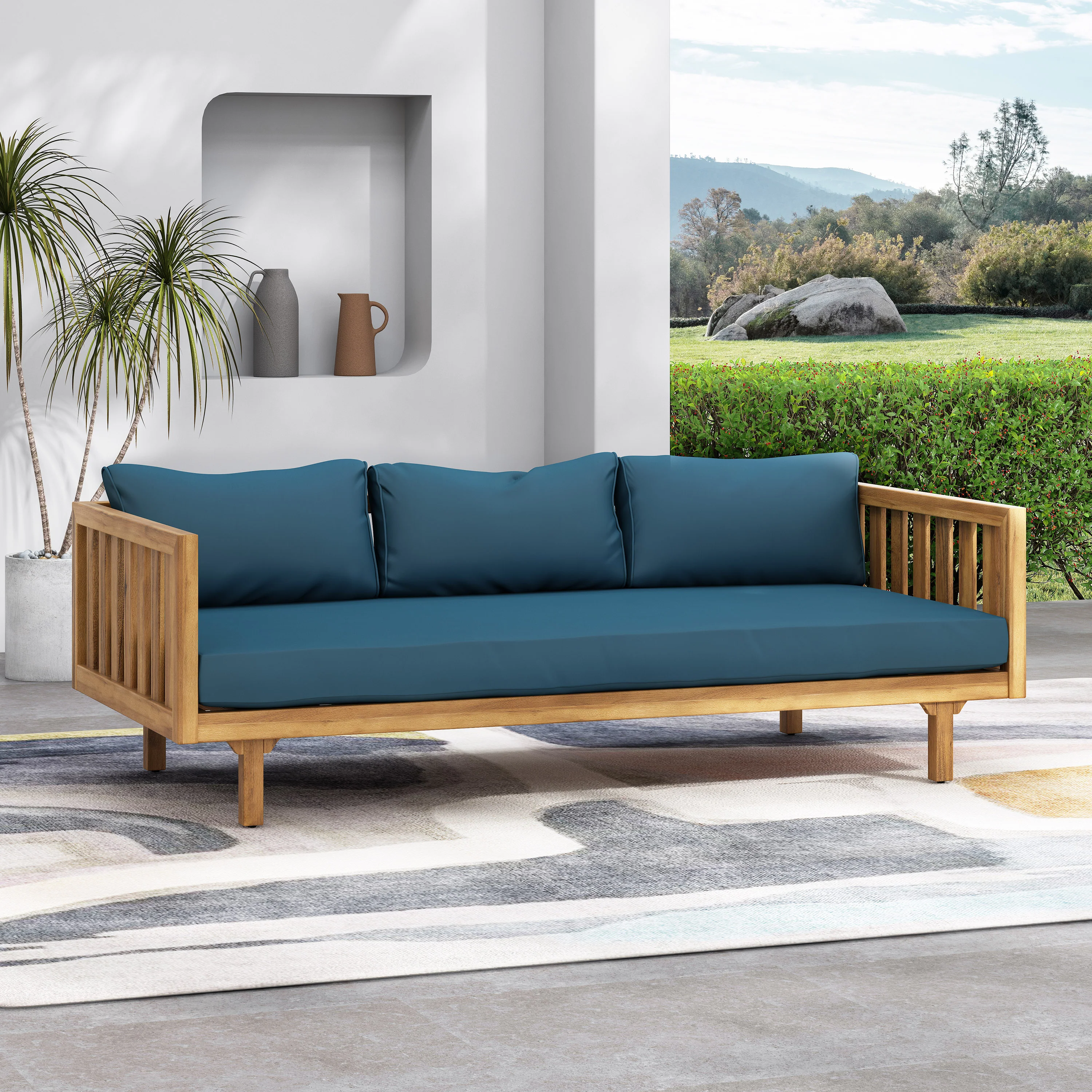 Bordeaux Outdoor 3 Seater Acacia Wood Daybed - furnishings