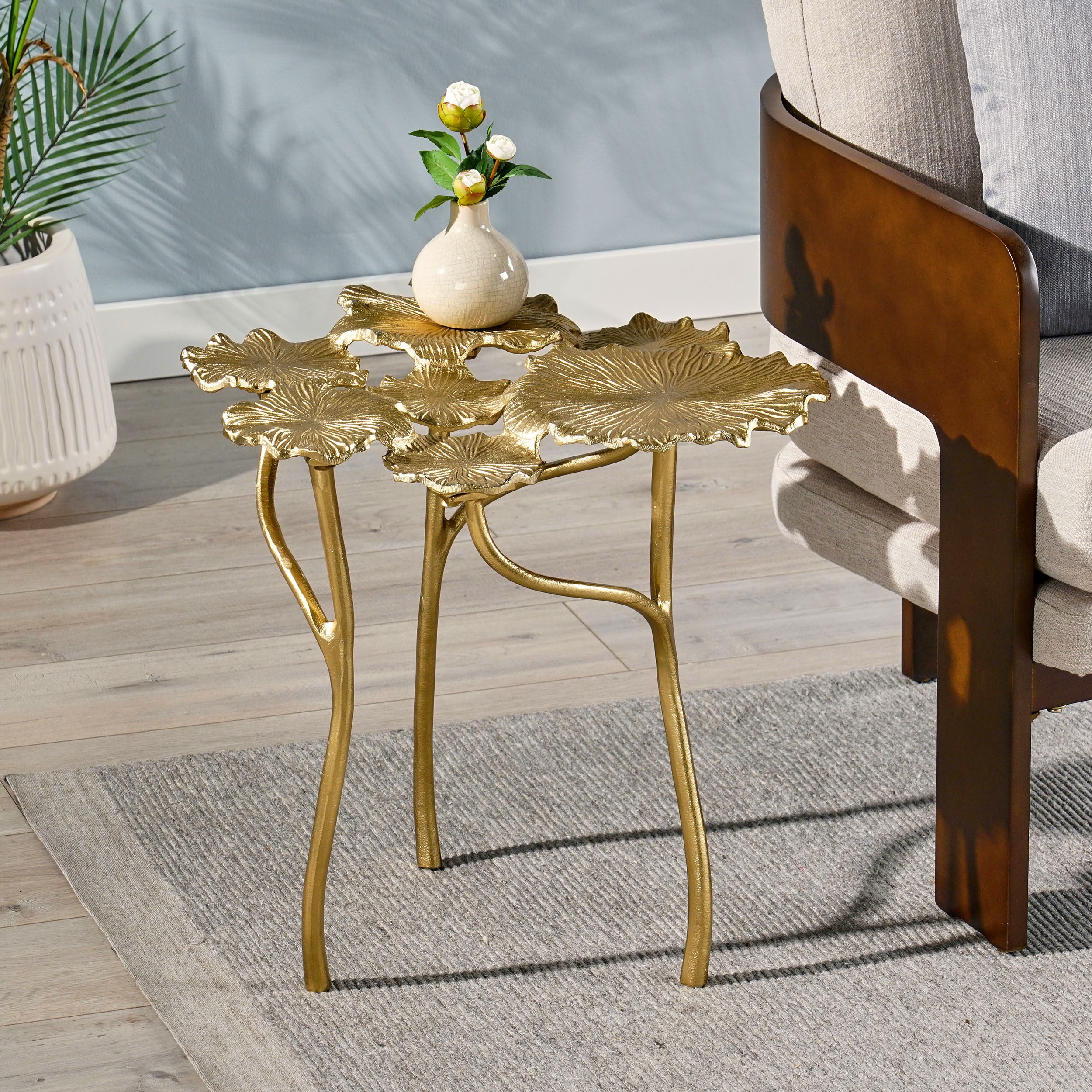 Condit Boho Glam Handcrafted Aluminum Leaf Pad Accent Table - furnishings