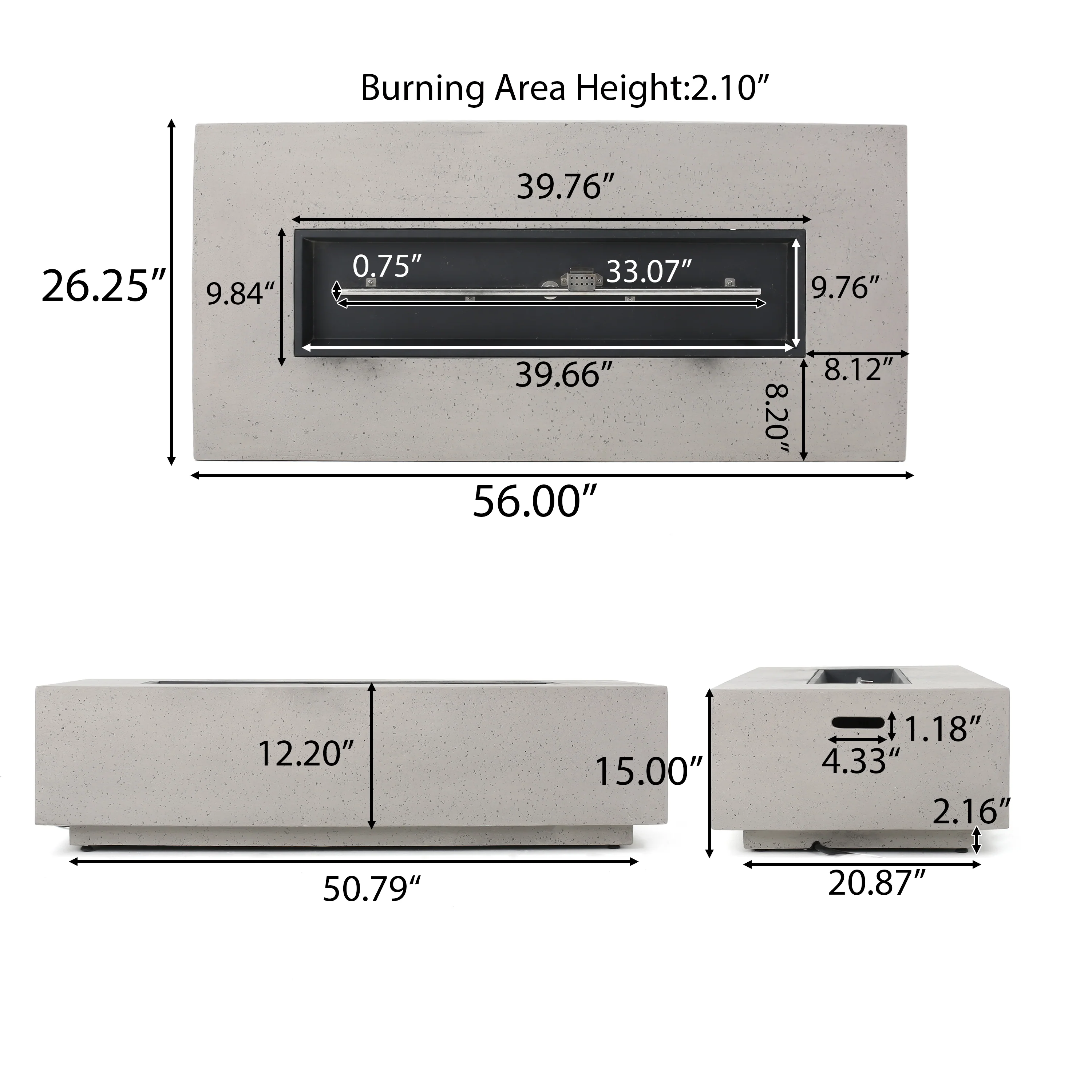 Hearth Outdoor 50,000 BTU Lightweight Concrete Rectangular Fire Pit (No Tank Holder) - furnishings