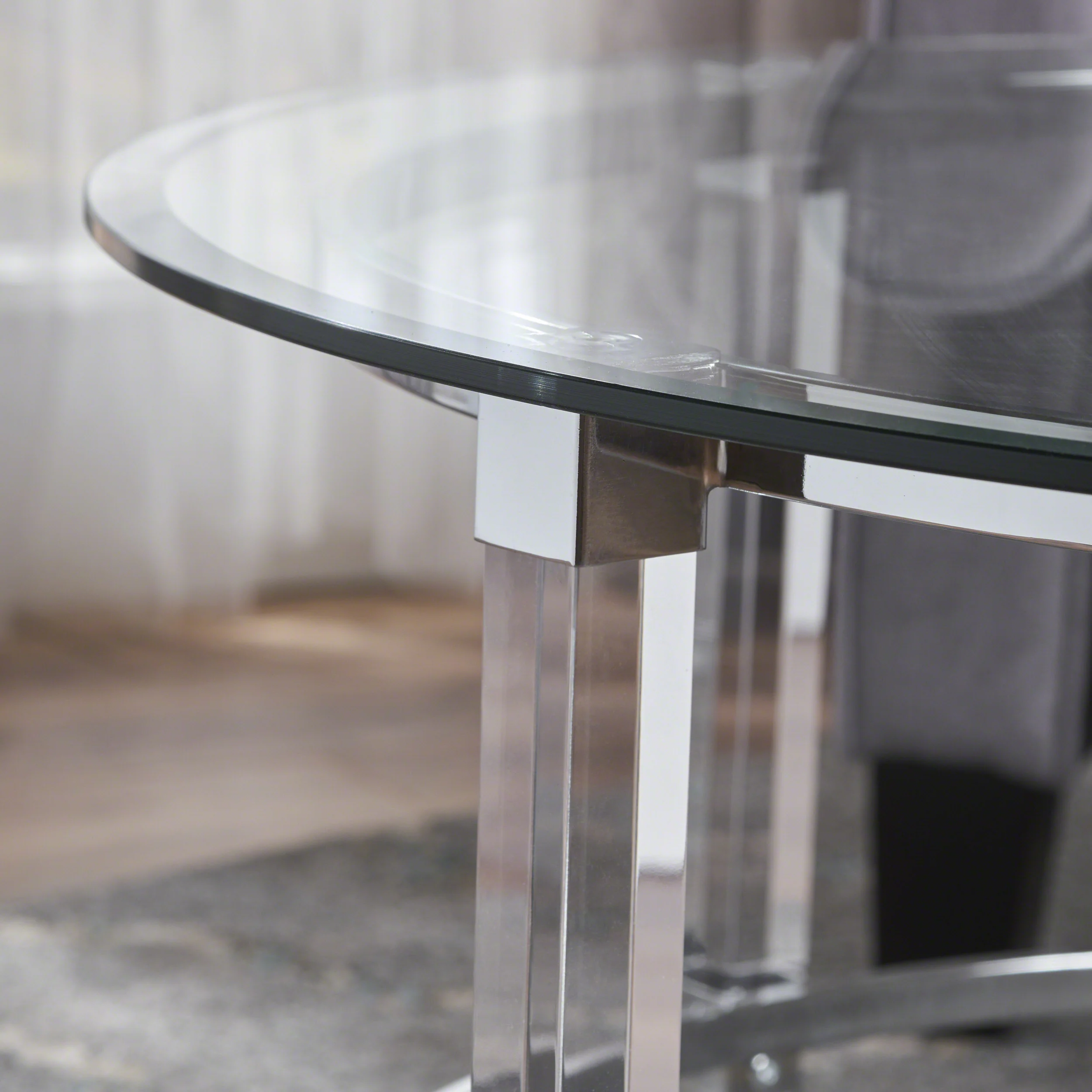 Lynn Modern Round Tempered Glass Coffee Table with Acrylic and Iron Accents - furnishings