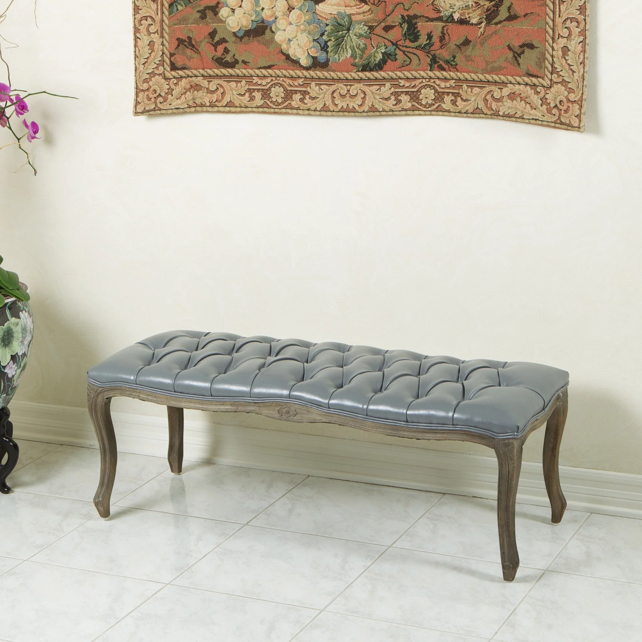 Francis Traditional Button Tufted Bonded Leather Bench - furnishings