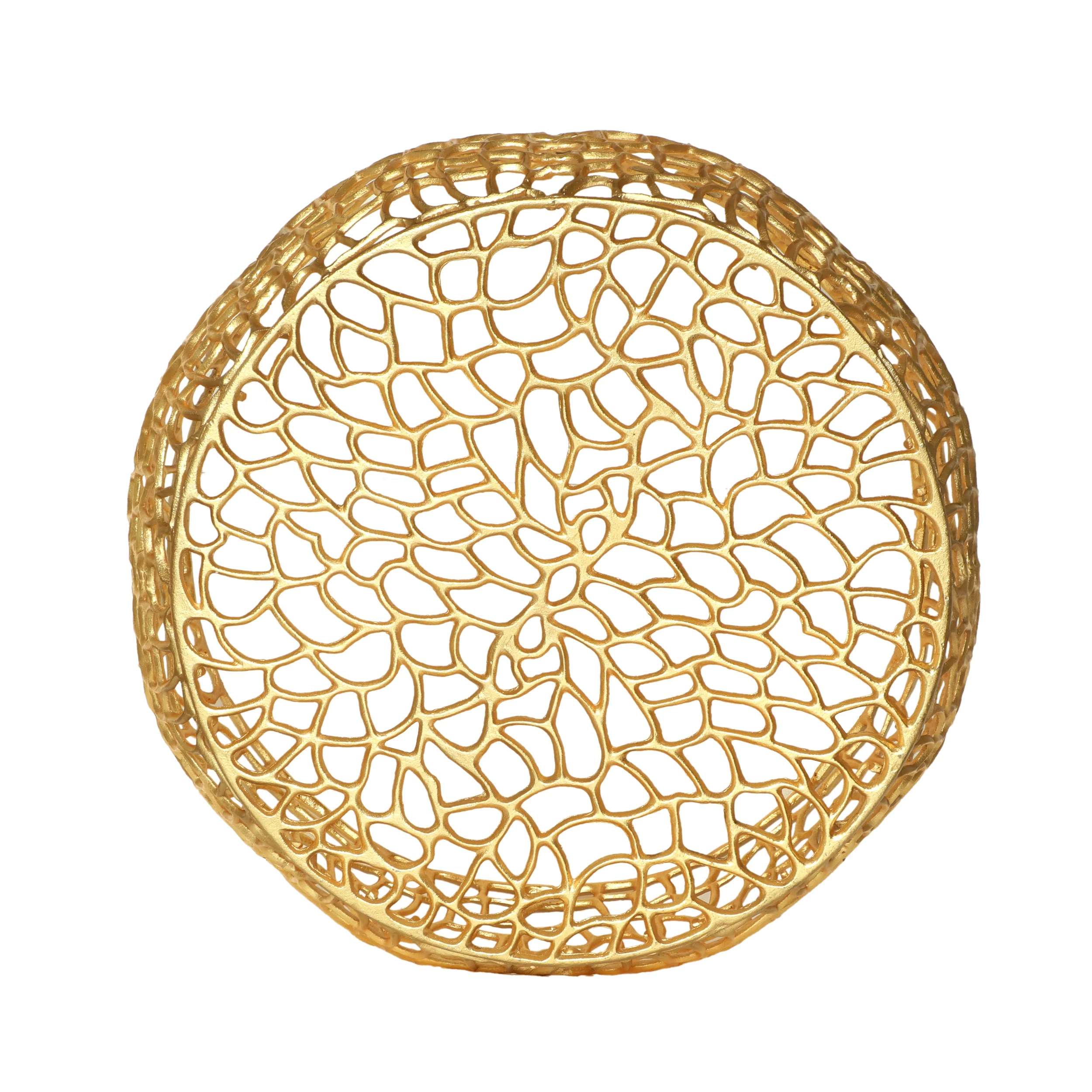 Aaleyah Modern Aluminum Mesh Coffee Table, Gold - furnishings