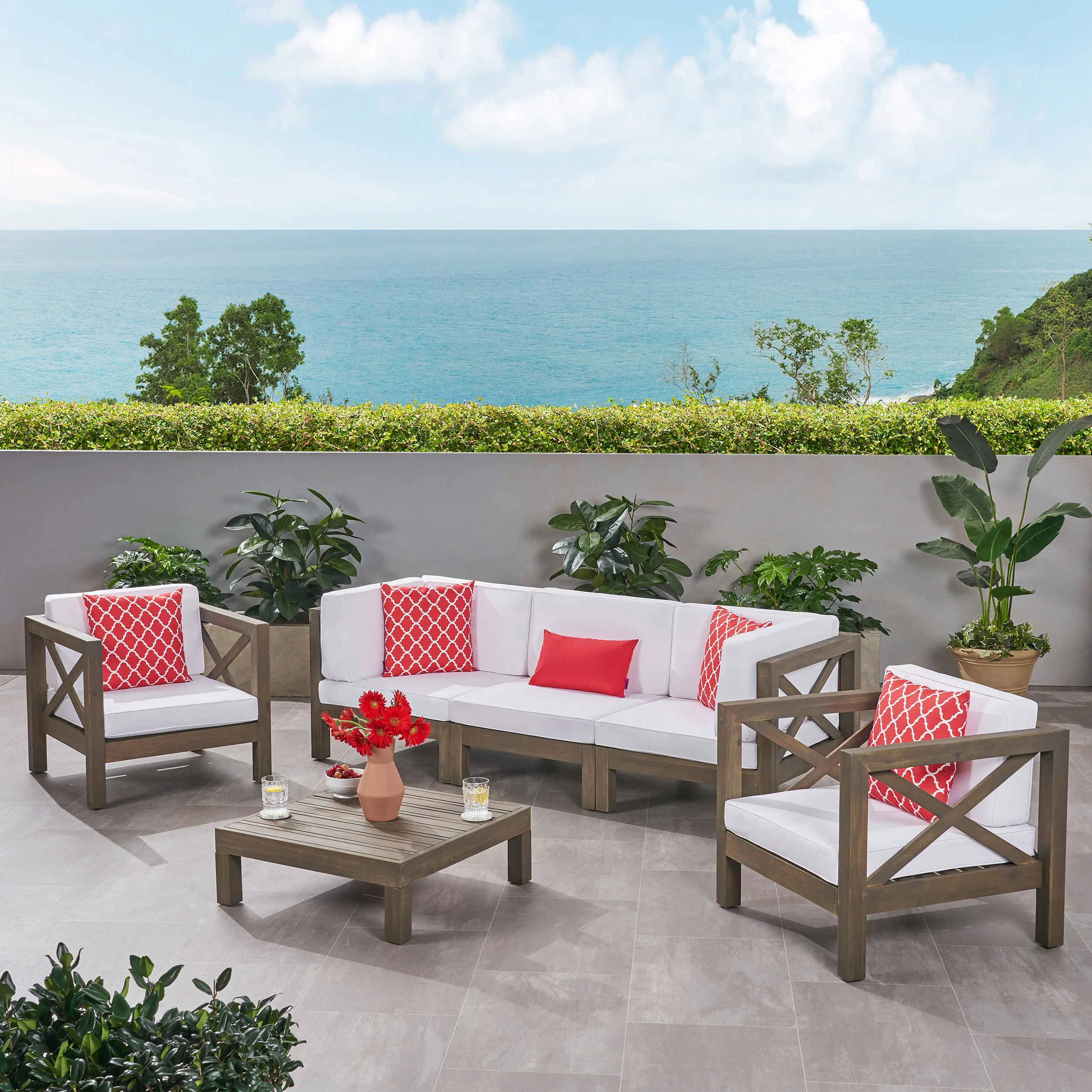 Morgan Outdoor 5 Seater Acacia Wood Sofa Chat Set - furnishings