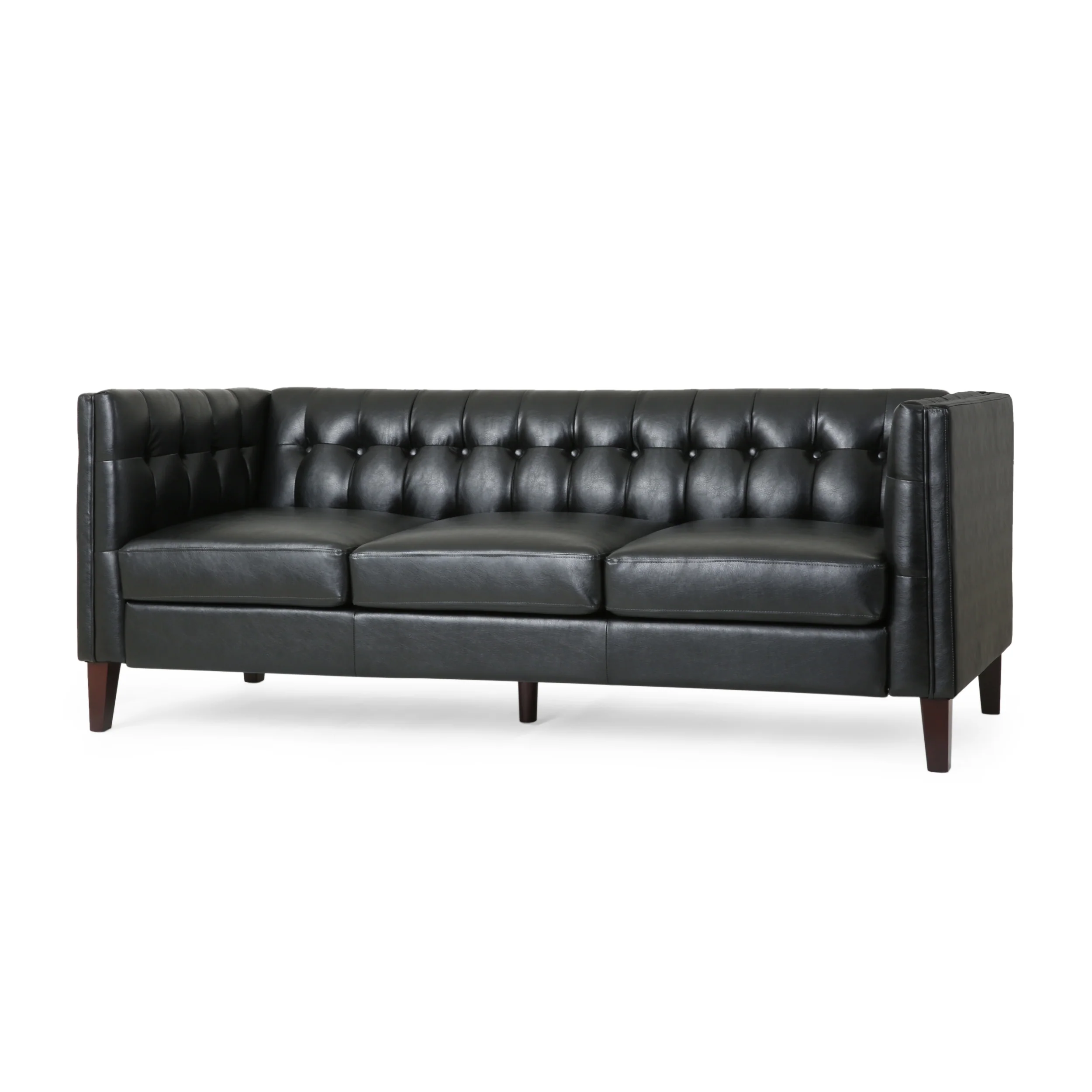 Silkie Contemporary Faux Leather Tufted 3 Seater Sofa - furnishings