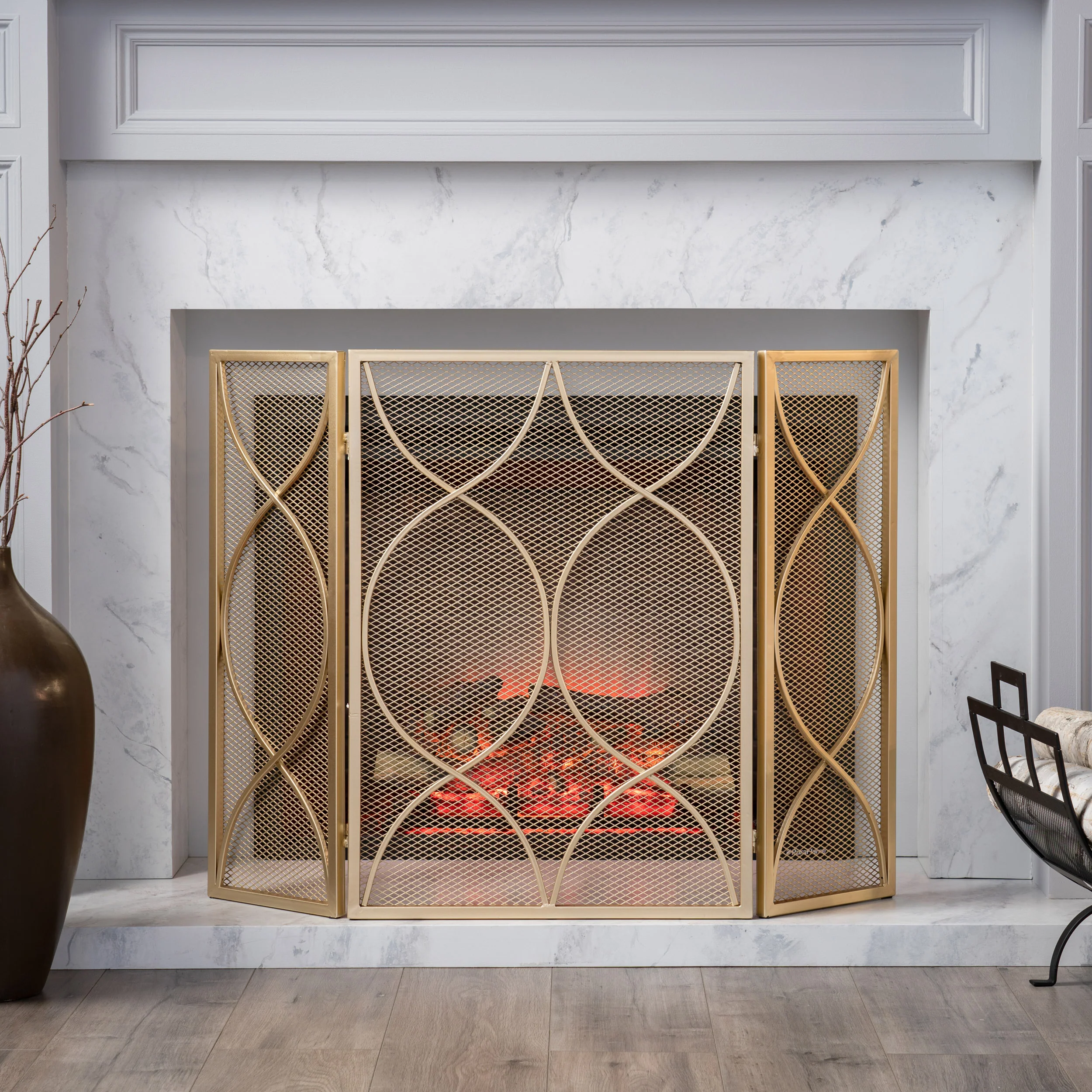Laylah Modern Three Panel Iron Firescreen - furnishings