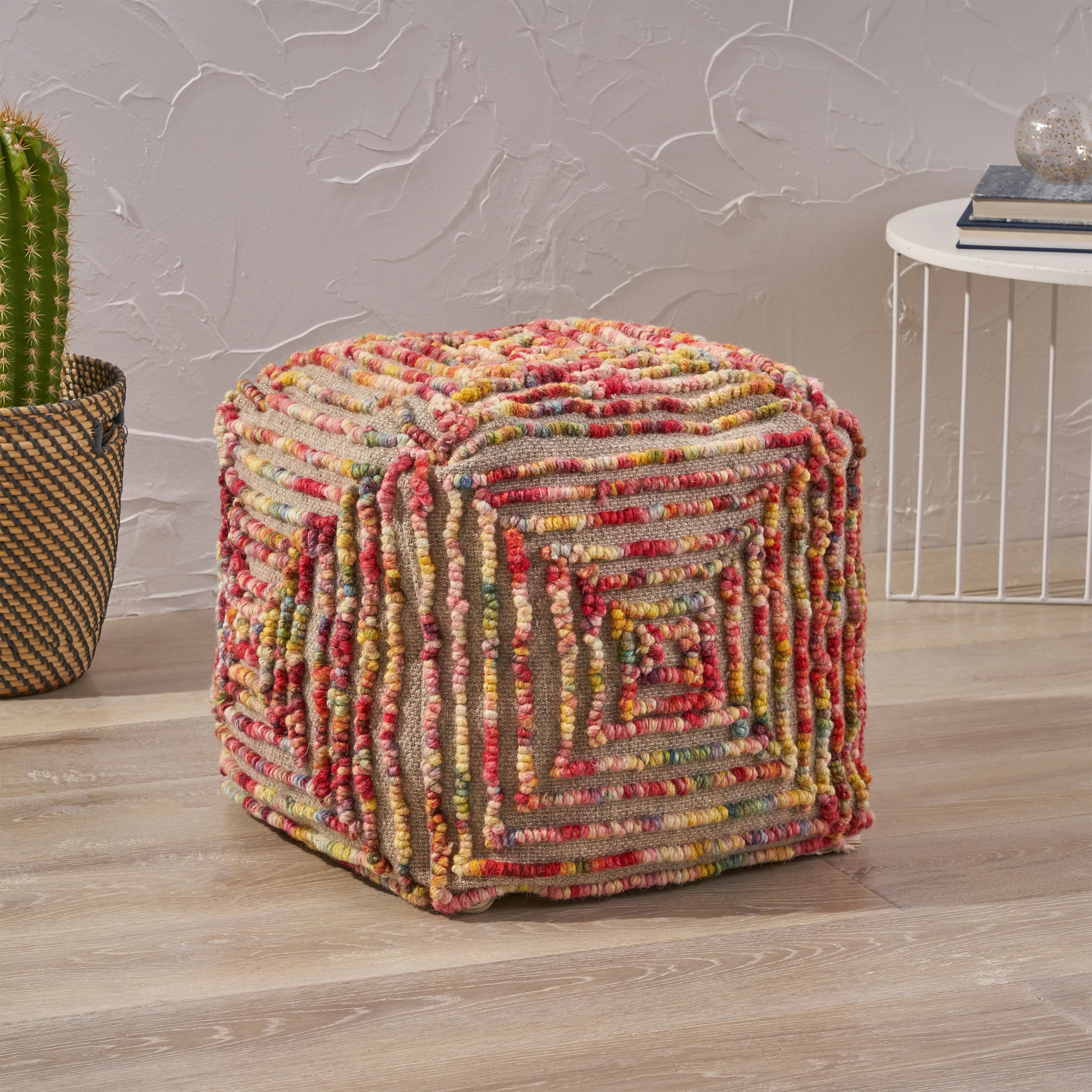 Jaylee Boho Wool Ottoman Pouf - furnishings