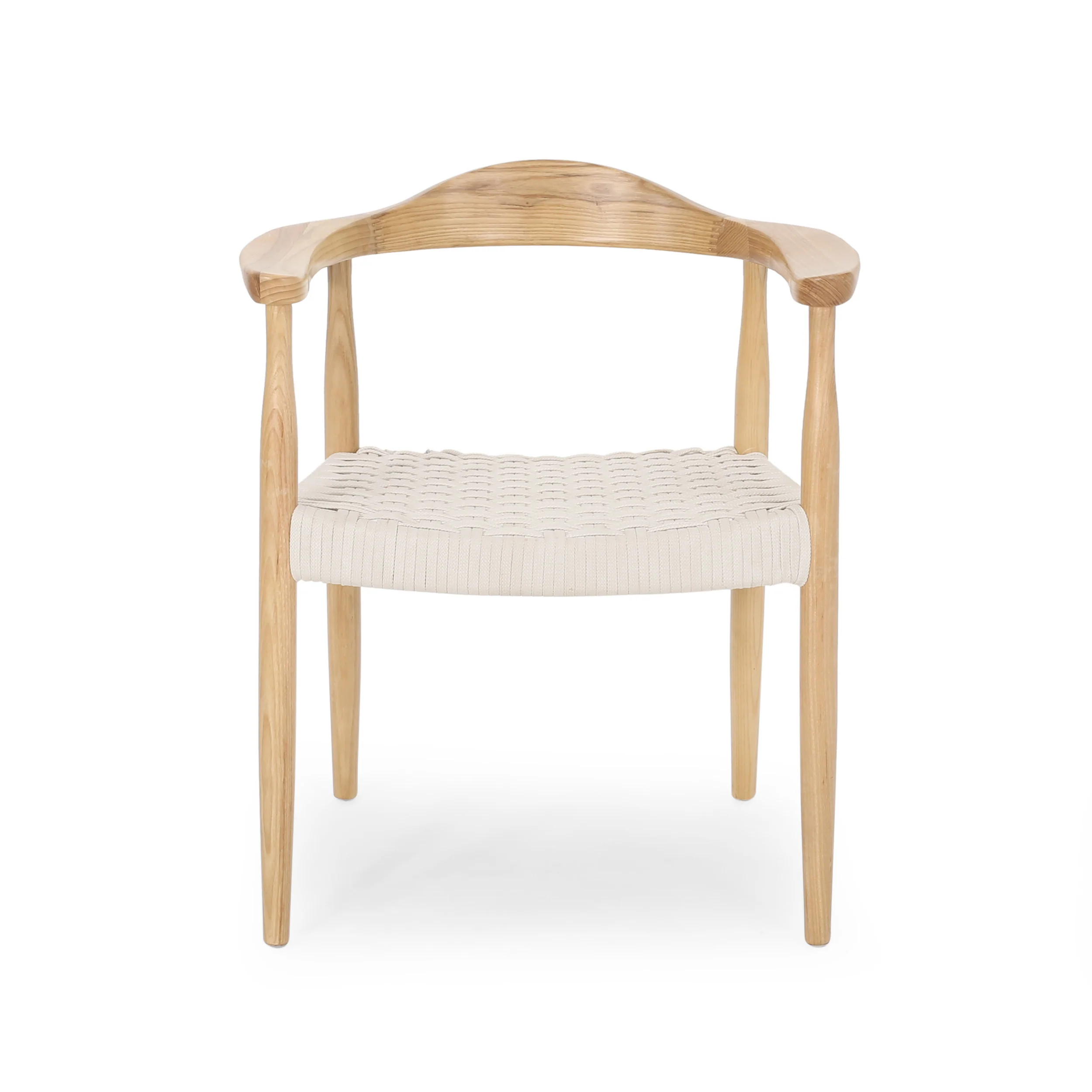 Leonela Mid-Century Modern Ash Wood Accent Chair with Olefin Rope Seat - furnishings
