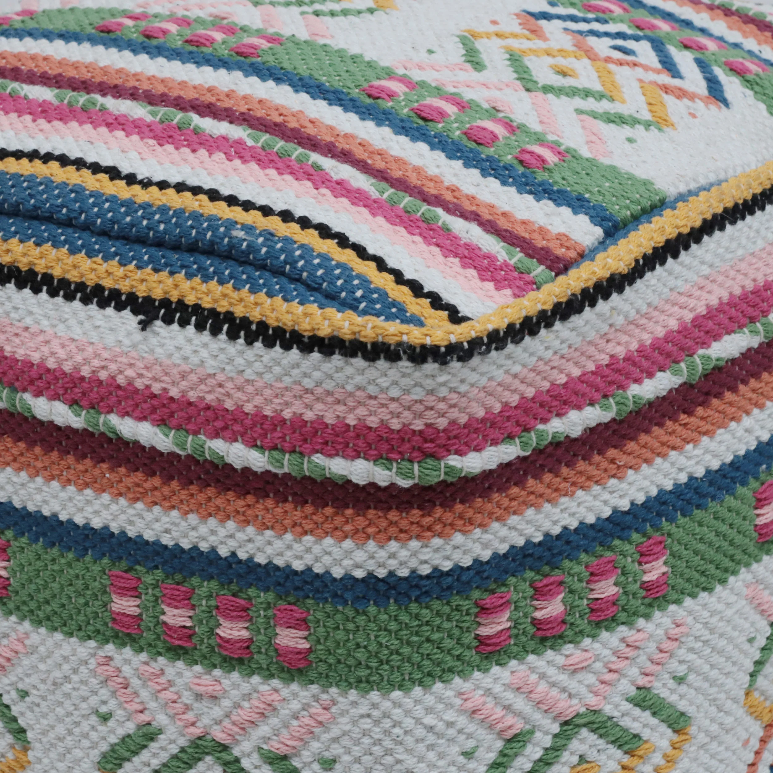 Hilliard Boho Handcrafted Peruvian Print Cube Pouf - furnishings