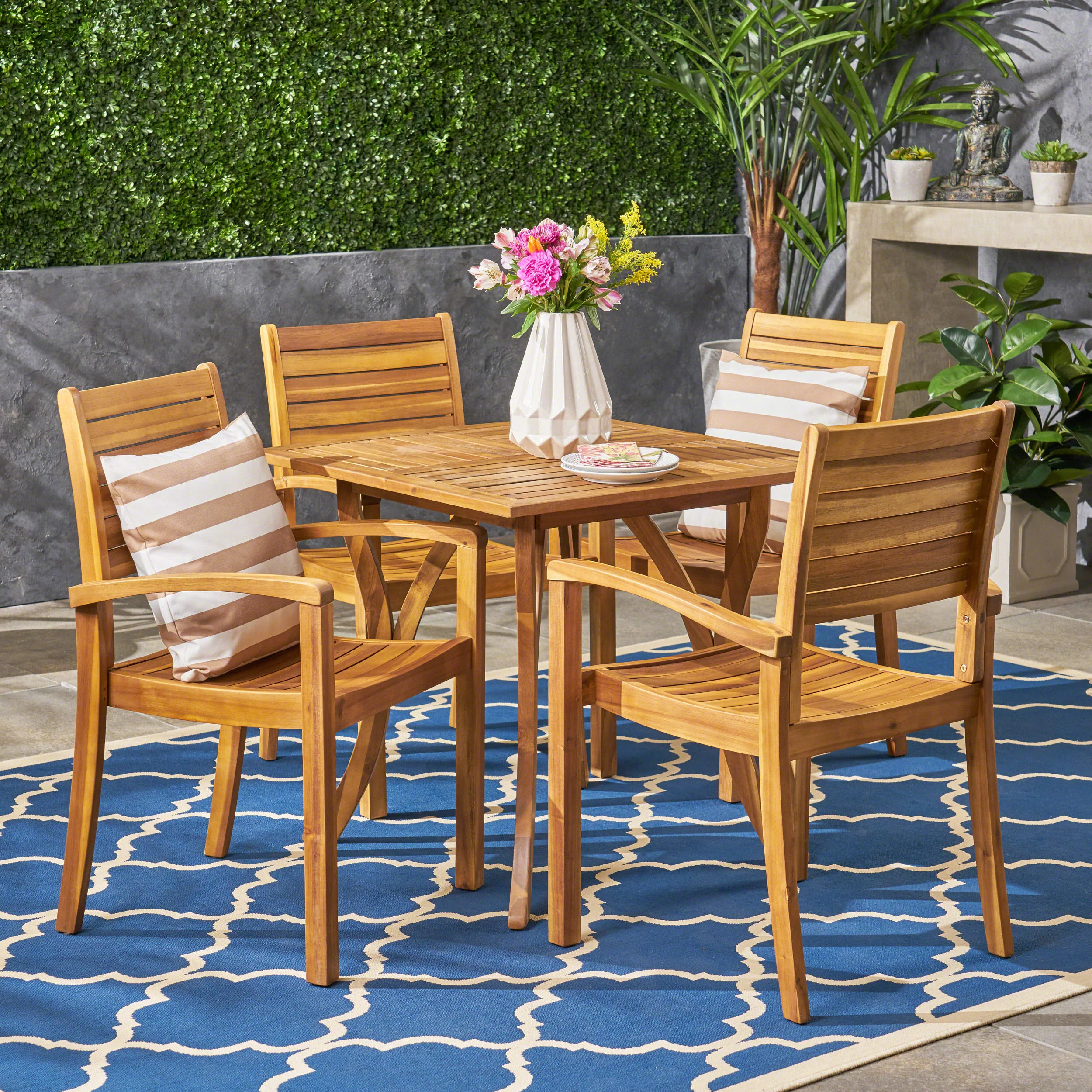 Carr Outdoor 4-Seater Square Acacia Wood Dining Set - furnishings