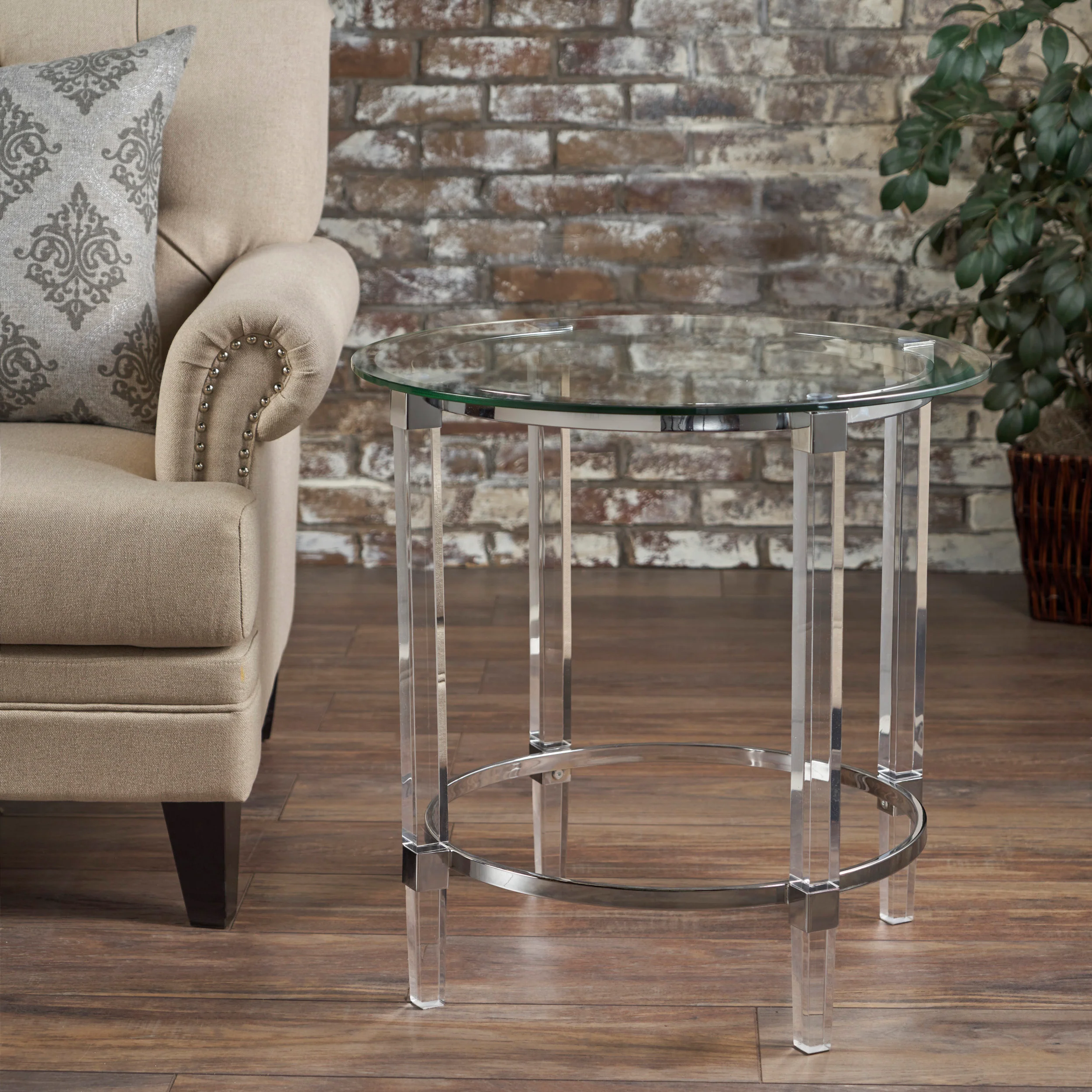 Orson See Through Clear Acrylic & Glass Round End Table - furnishings