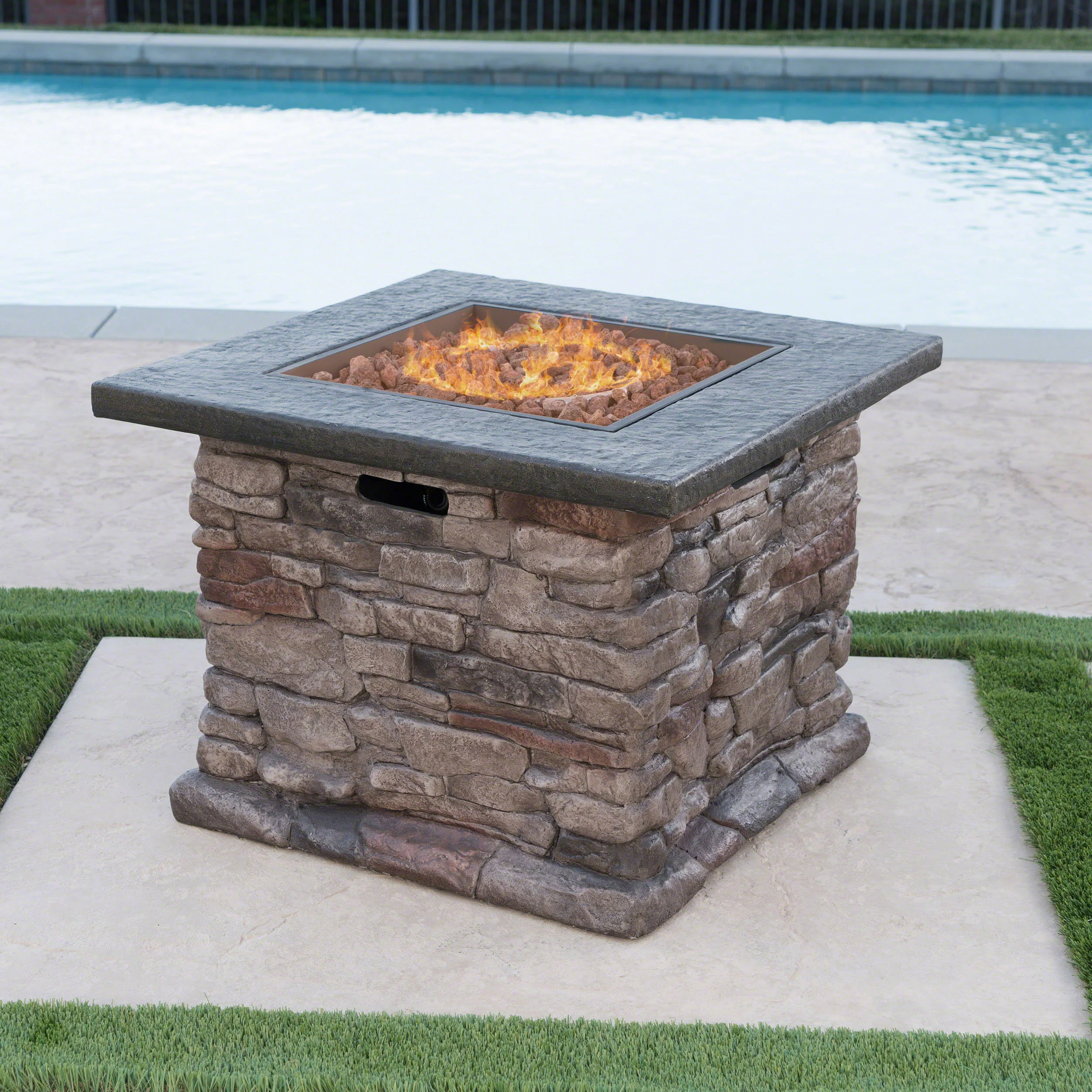 Stone Outdoor Natural Stone Finished Propane Fire Pit -- 40,000 BTU - furnishings