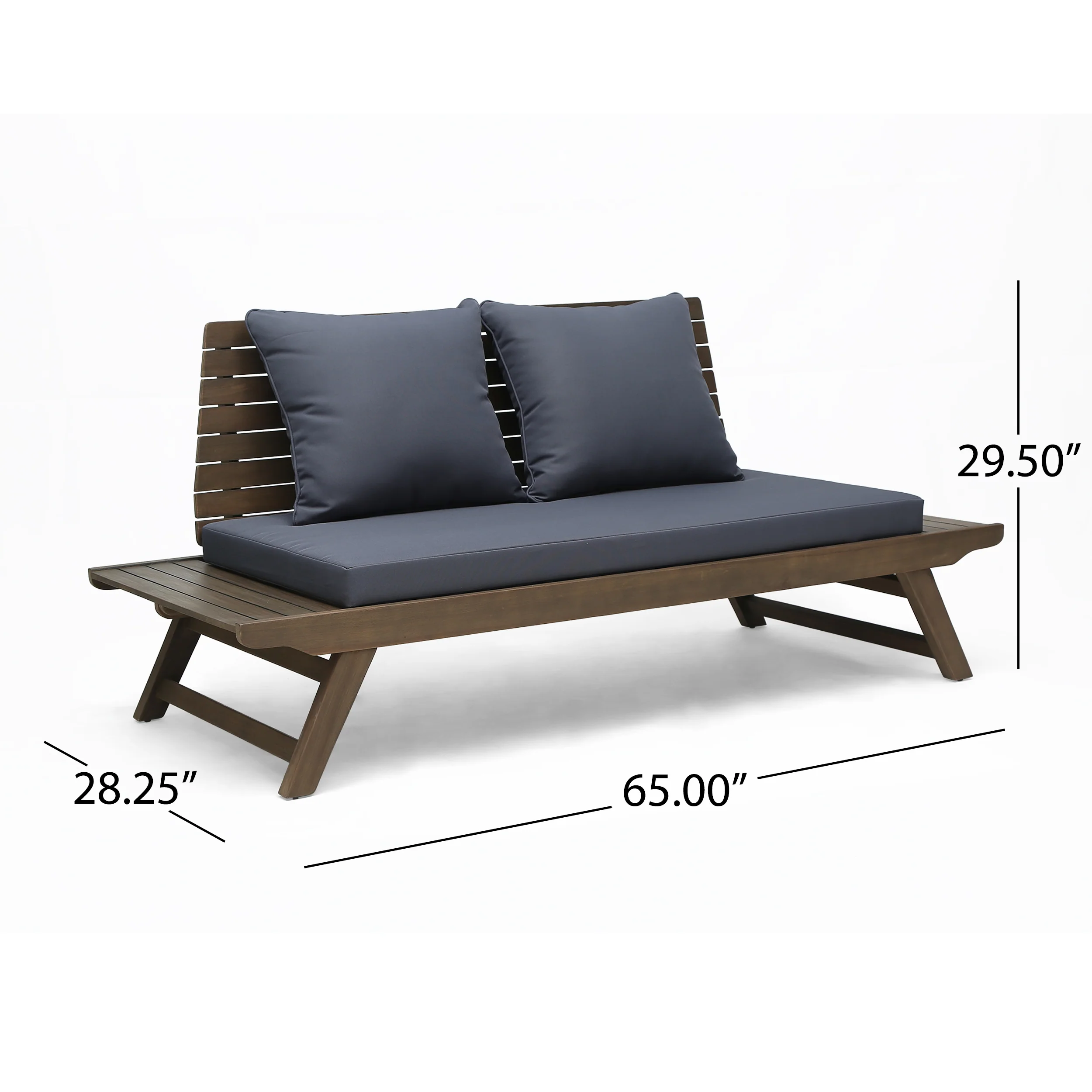 Kailee Outdoor Wooden Loveseat with Cushions, Dark Gray and Gray Finish - furnishings