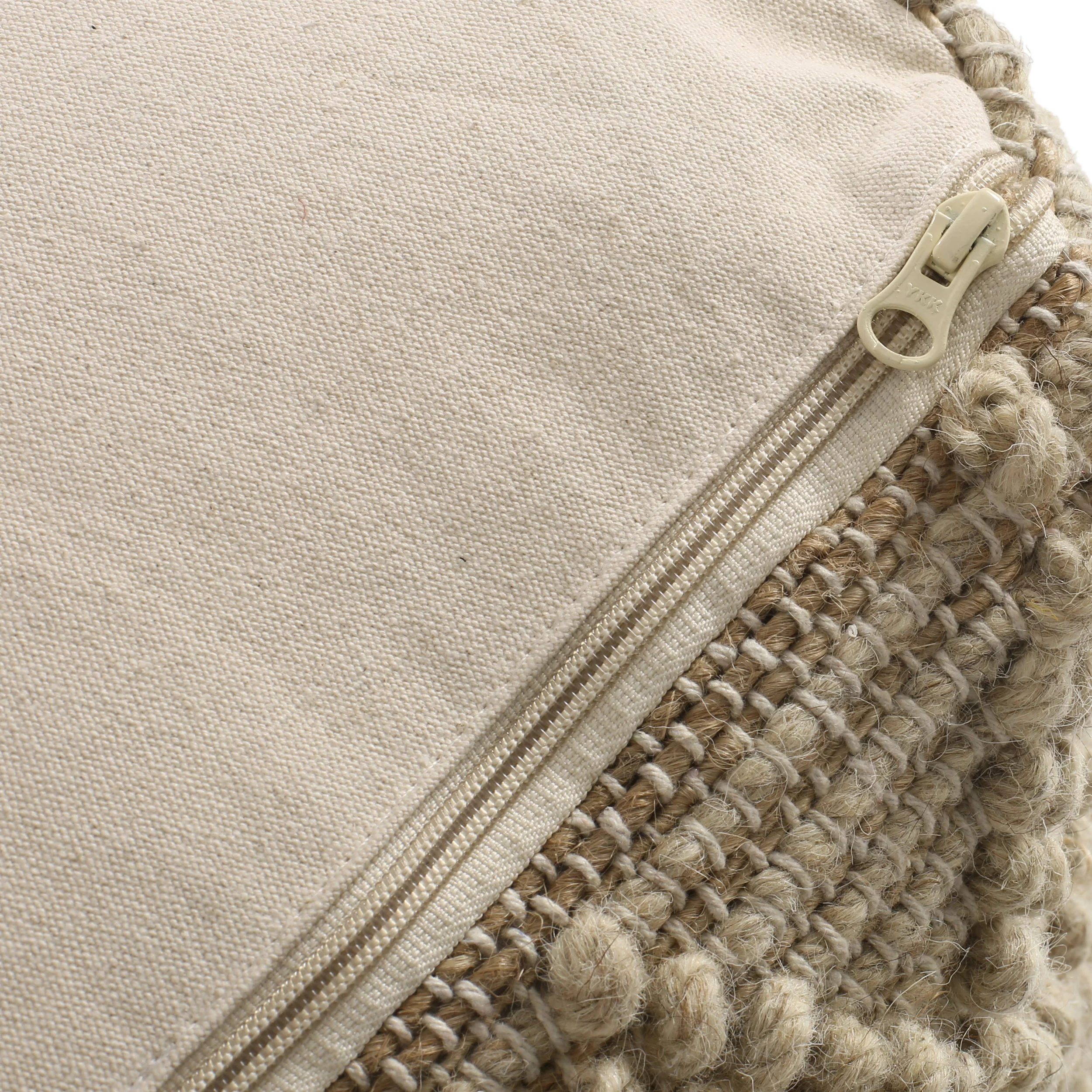 Galion Boho Handcrafted Fabric Cube Pouf, Ivory and Beige - furnishings