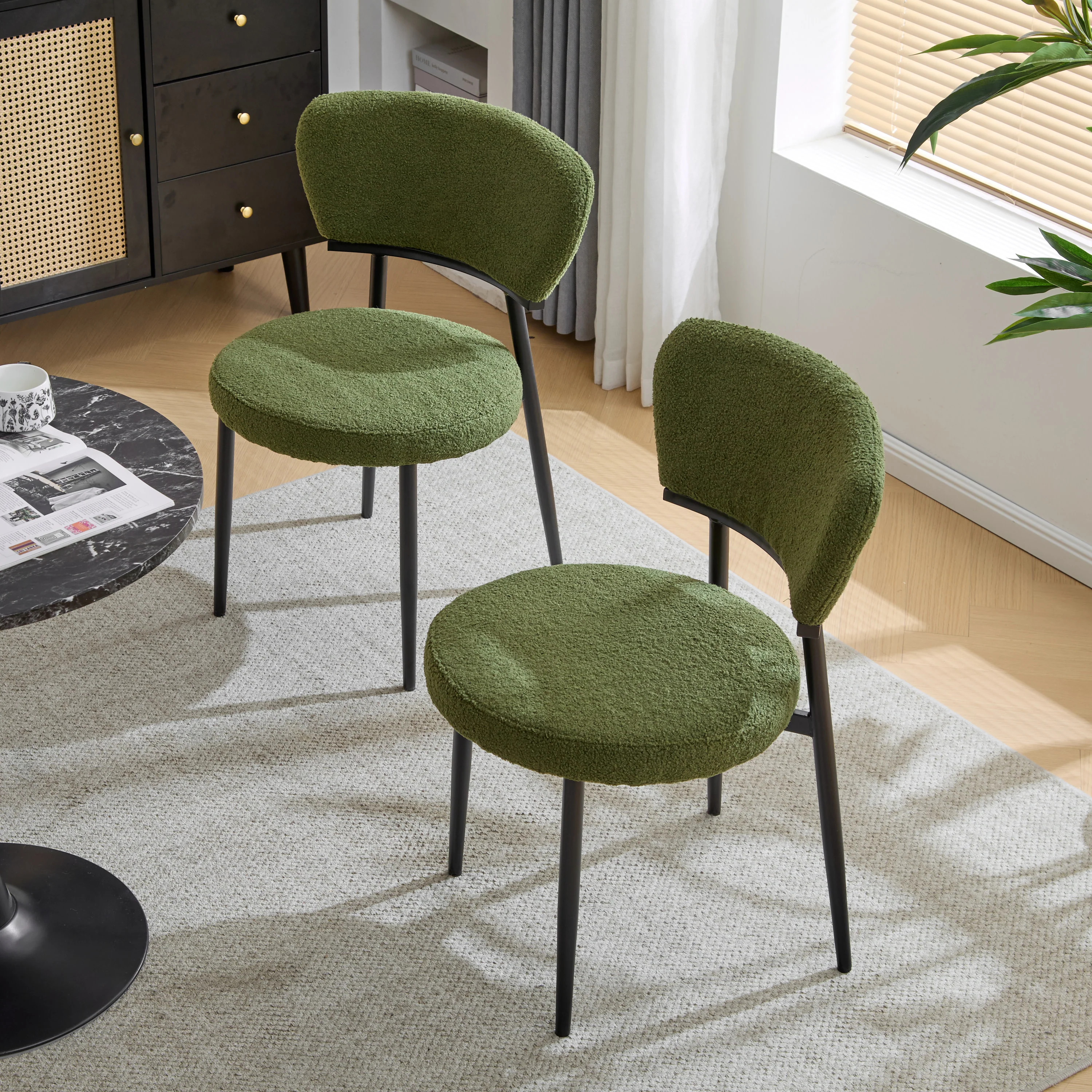 Leandera Modern Upholstered Dining Chairs, Metal Frame, Set of 2 - furnishings