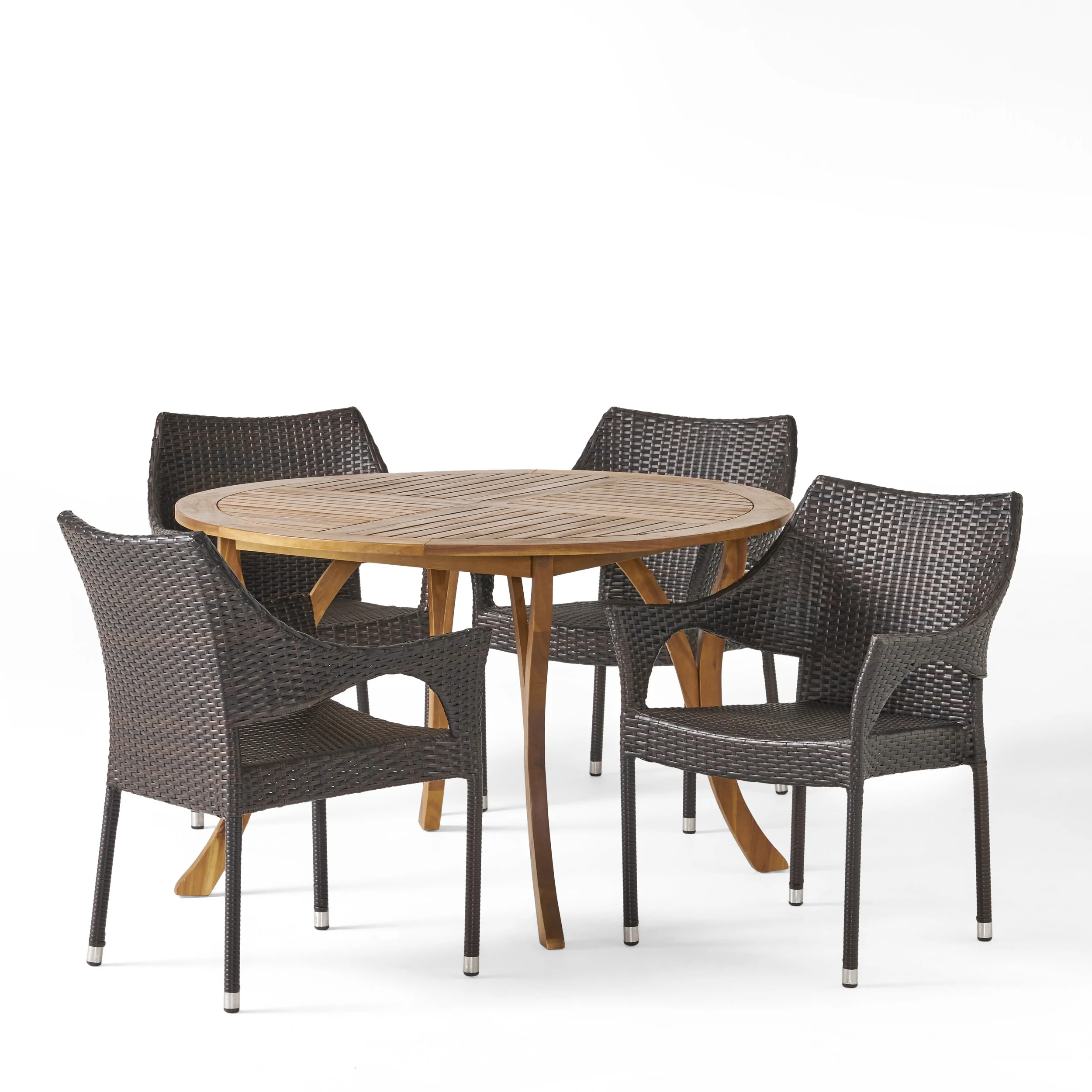 Chantelle Outdoor 5 Piece Acacia Wood and Wicker Dining Set - furnishings