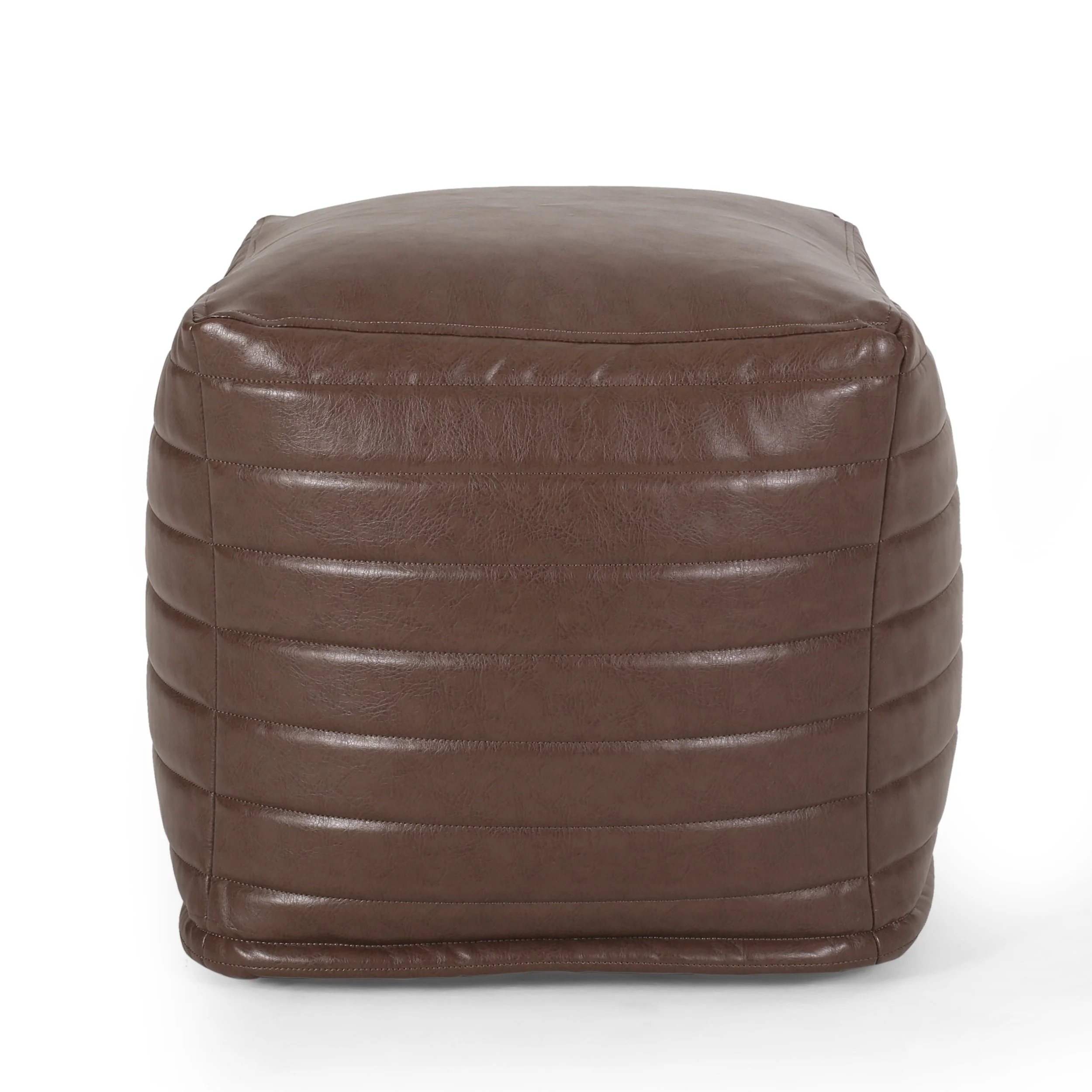 Conrail Contemporary Faux Leather Channel Stitch Pouf - furnishings