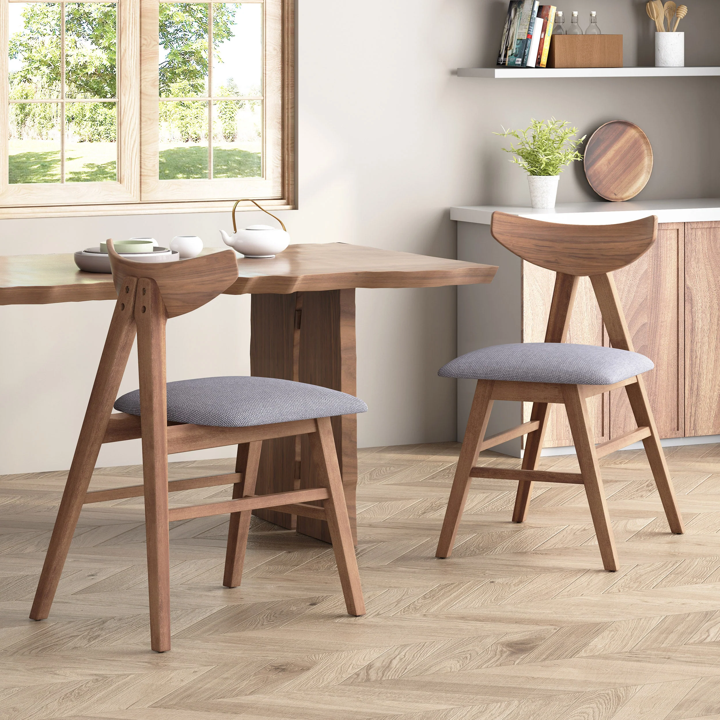 Sunapee Mid Century Modern Fabric Upholstered Wood Dining Chairs, Set of 2 - furnishings