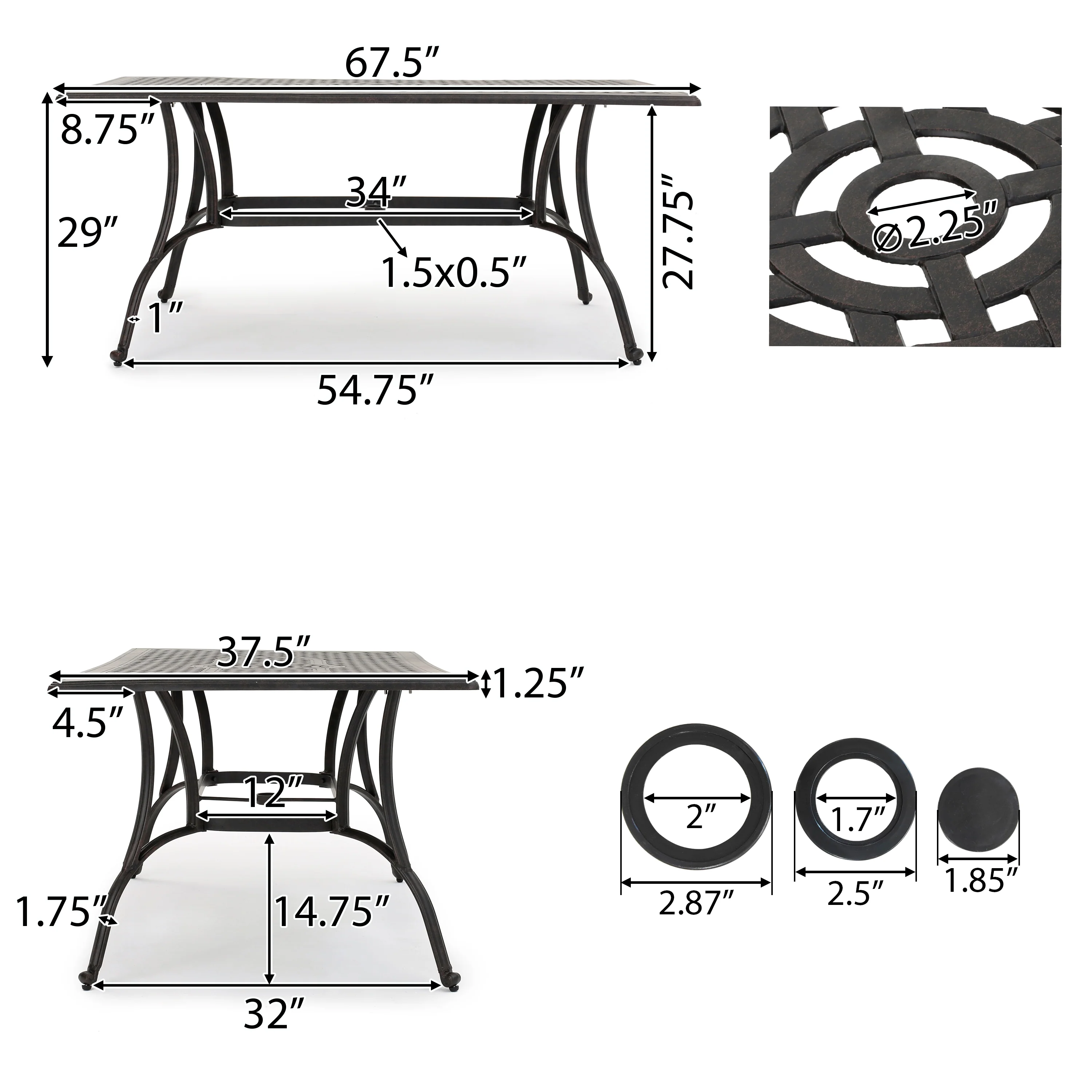Fonzo Outdoor 7 Piece Bronze Cast Aluminum Rectangular Dining Set - furnishings