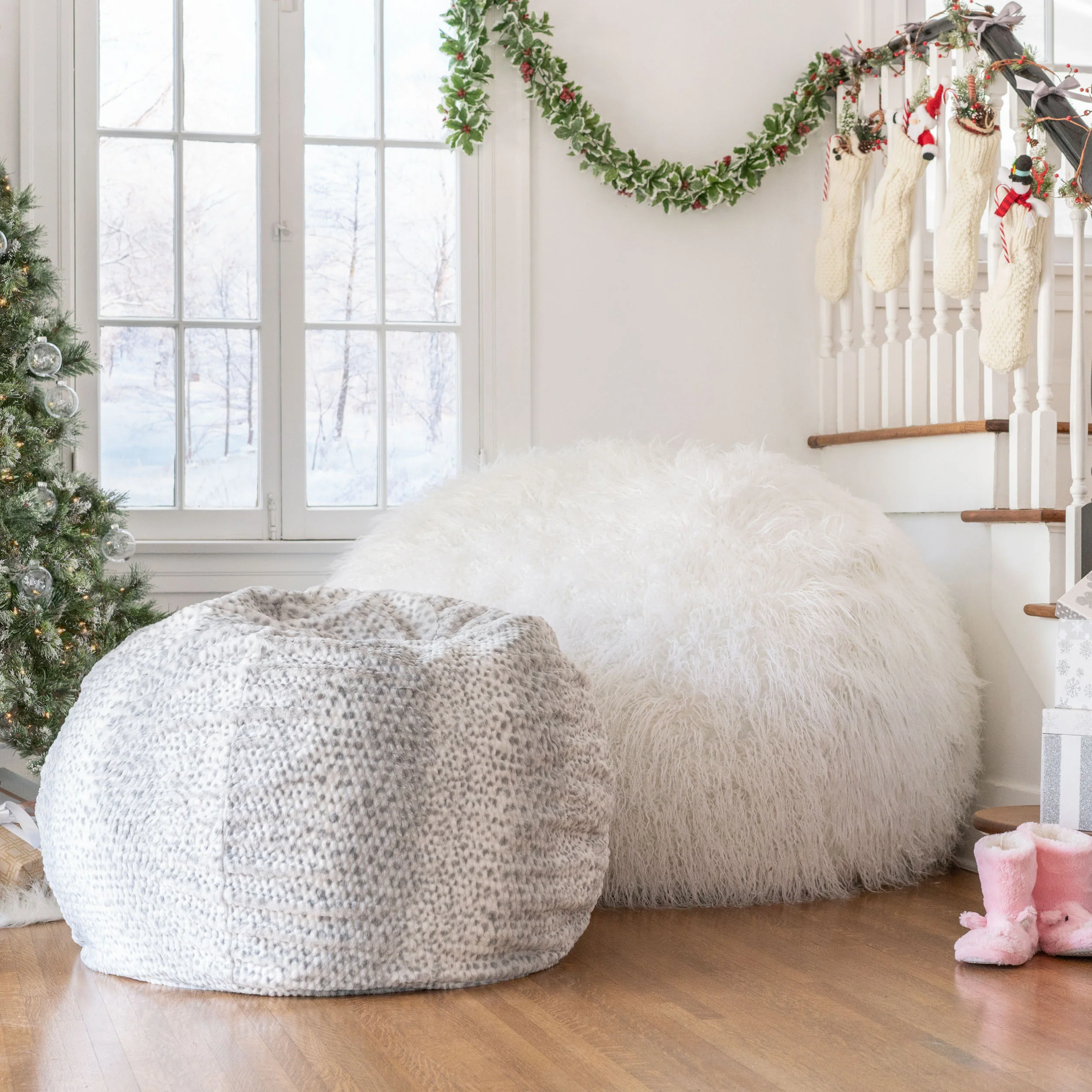 Macedonia Modern Glam 3 Ft Silver Dusk Faux Fur Bean Bag - furnishings