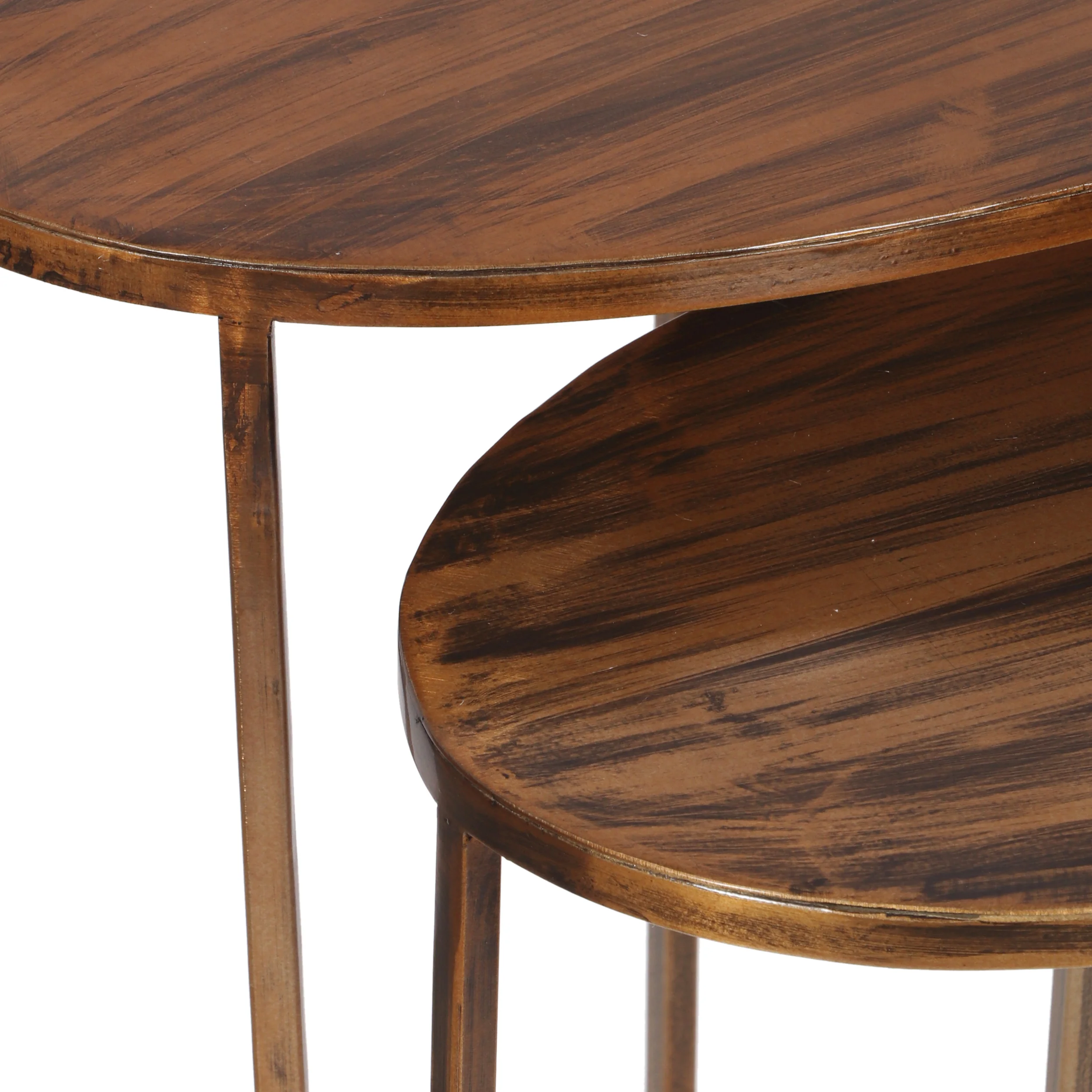 Grewell Boho Handcrafted Metal Oval Nesting Tables, Set of 2, Antique Brass - furnishings