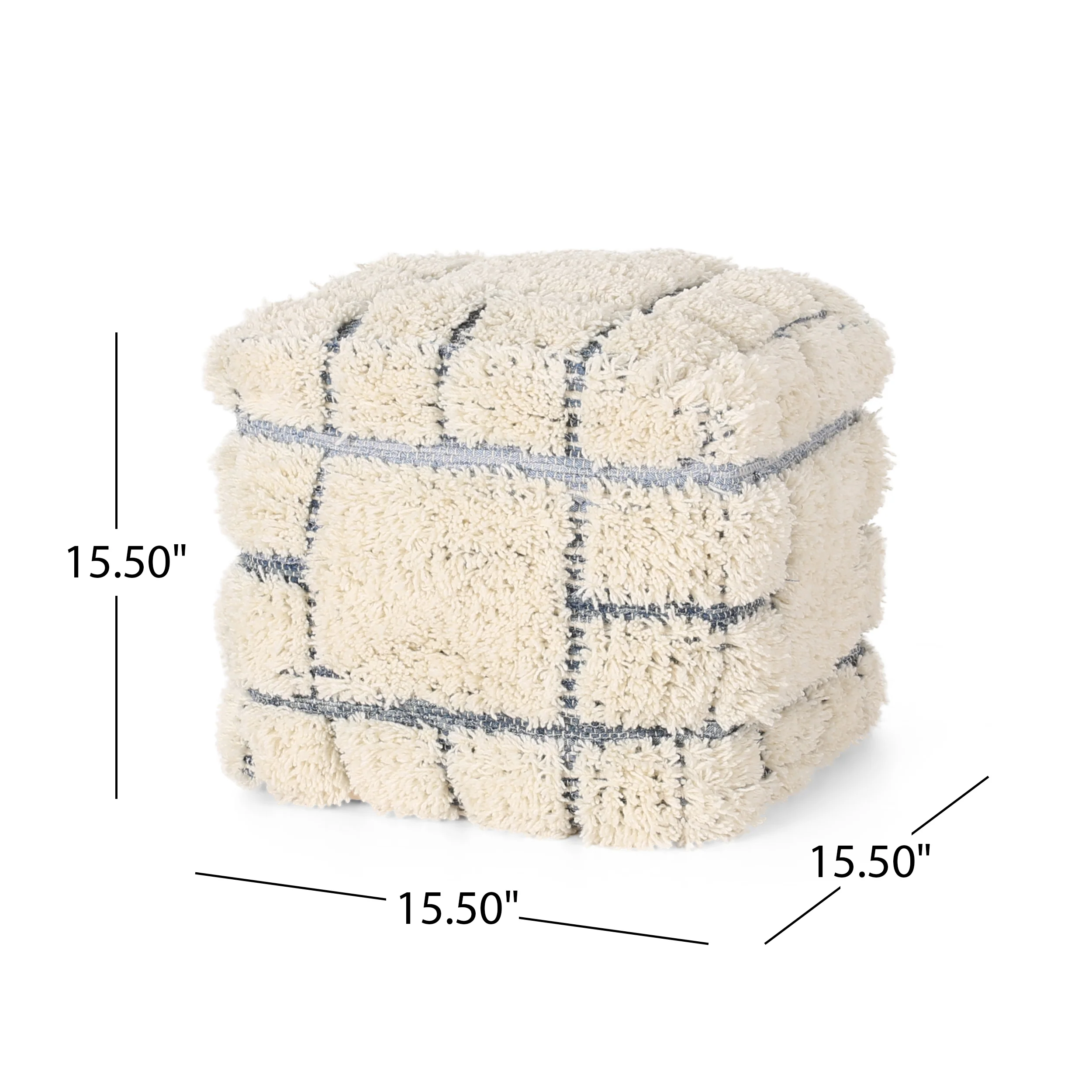 Davionna Boho Wool and Denim Pouf - furnishings