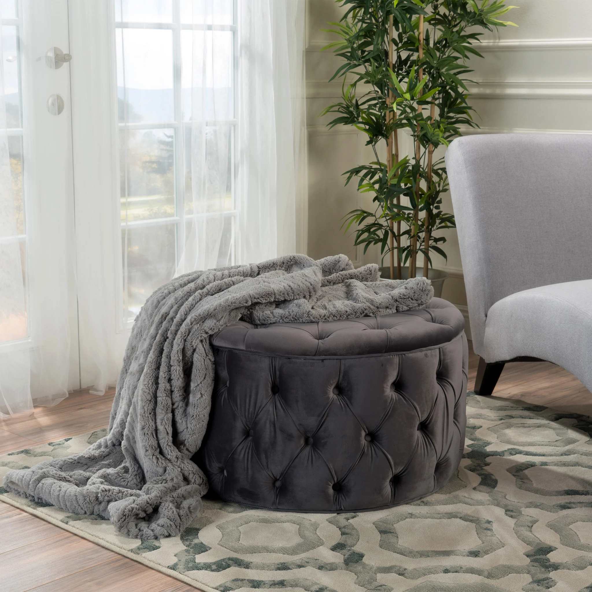 Maelyn Plush New Velvet Ottoman - furnishings
