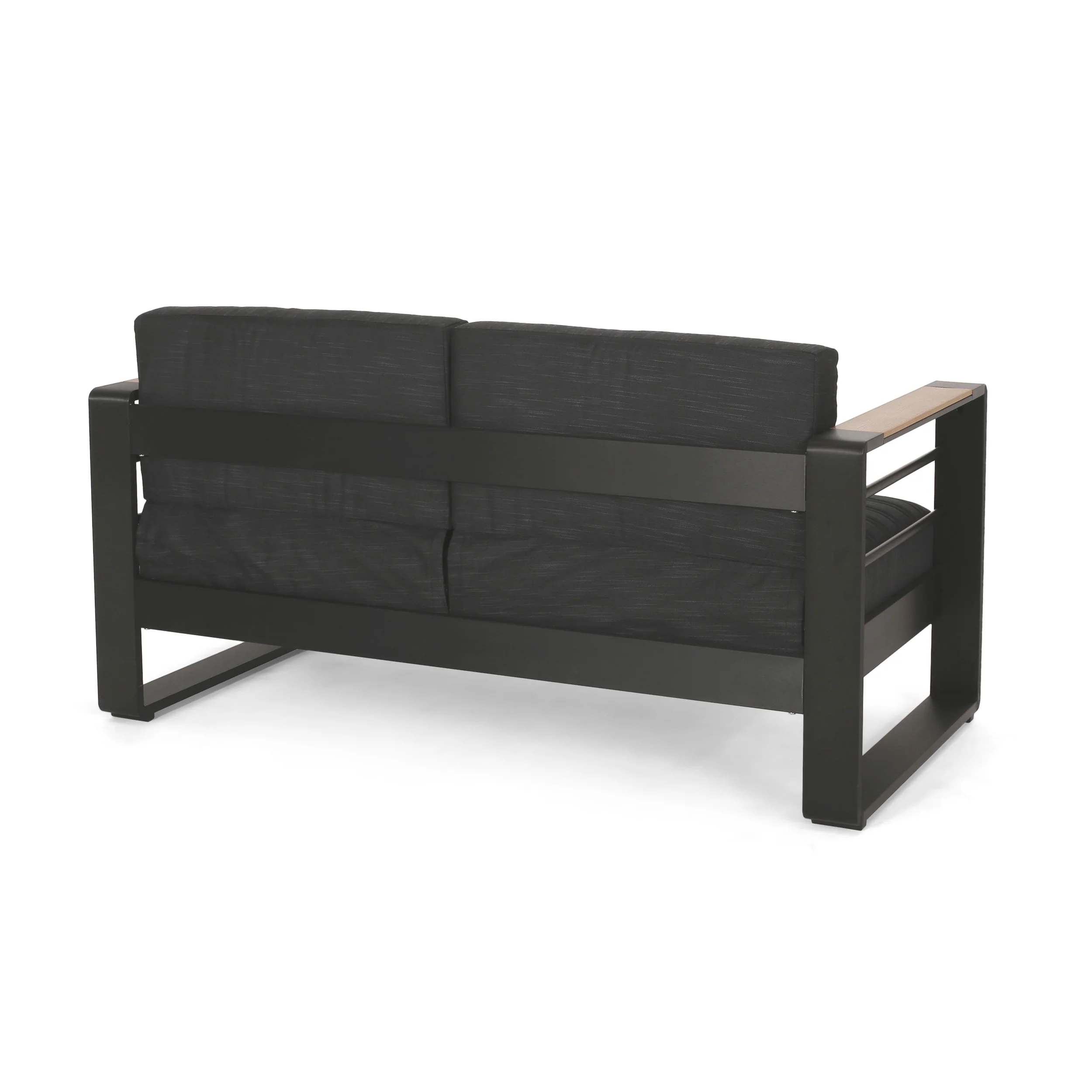 Neffs Outdoor Aluminum Loveseat with Water Resistant Cushions, Dark Gray, Natural, and Black - furnishings