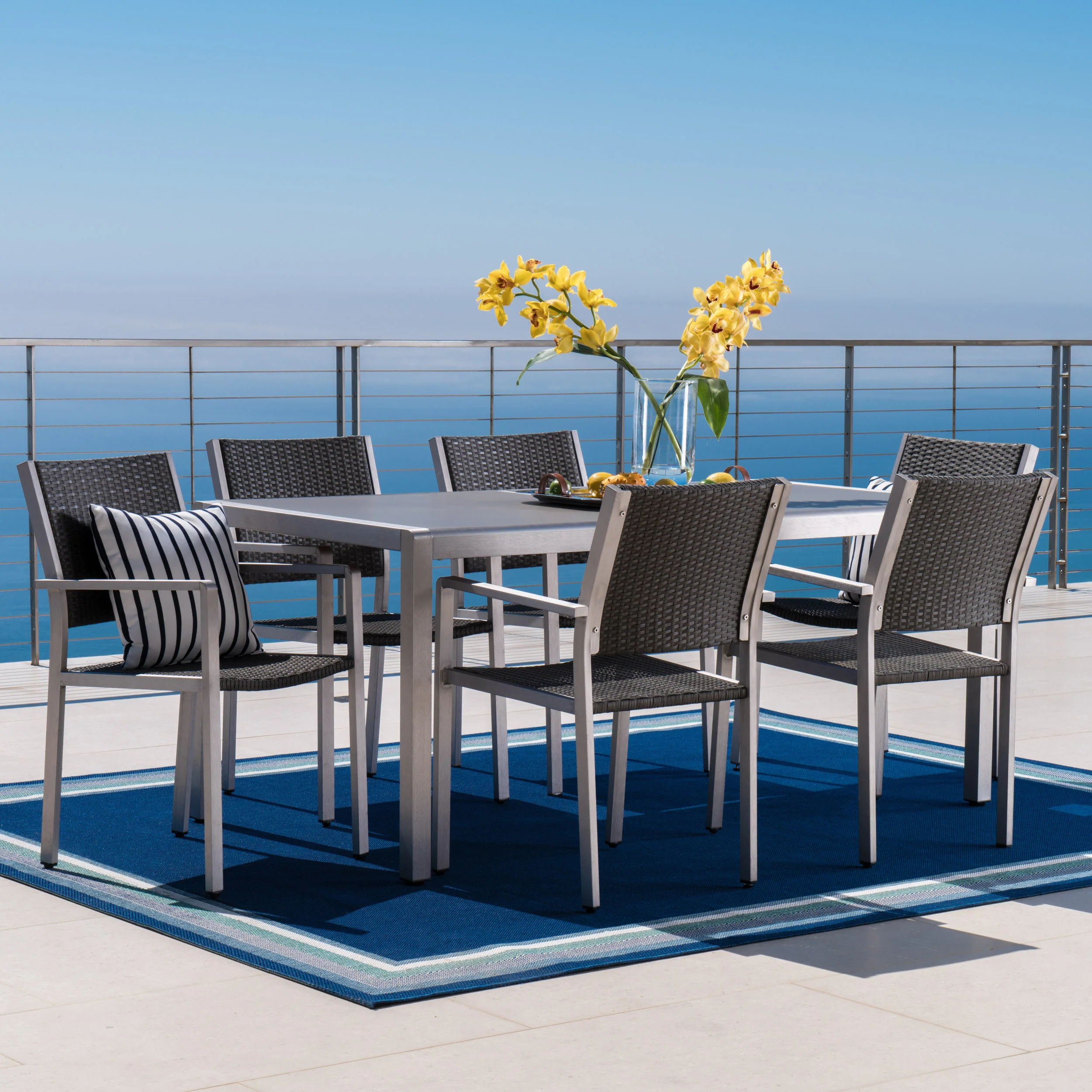 Coral Bay Outdoor 7Pc Grey Aluminum Dining Set w/ Glass Table Top - furnishings