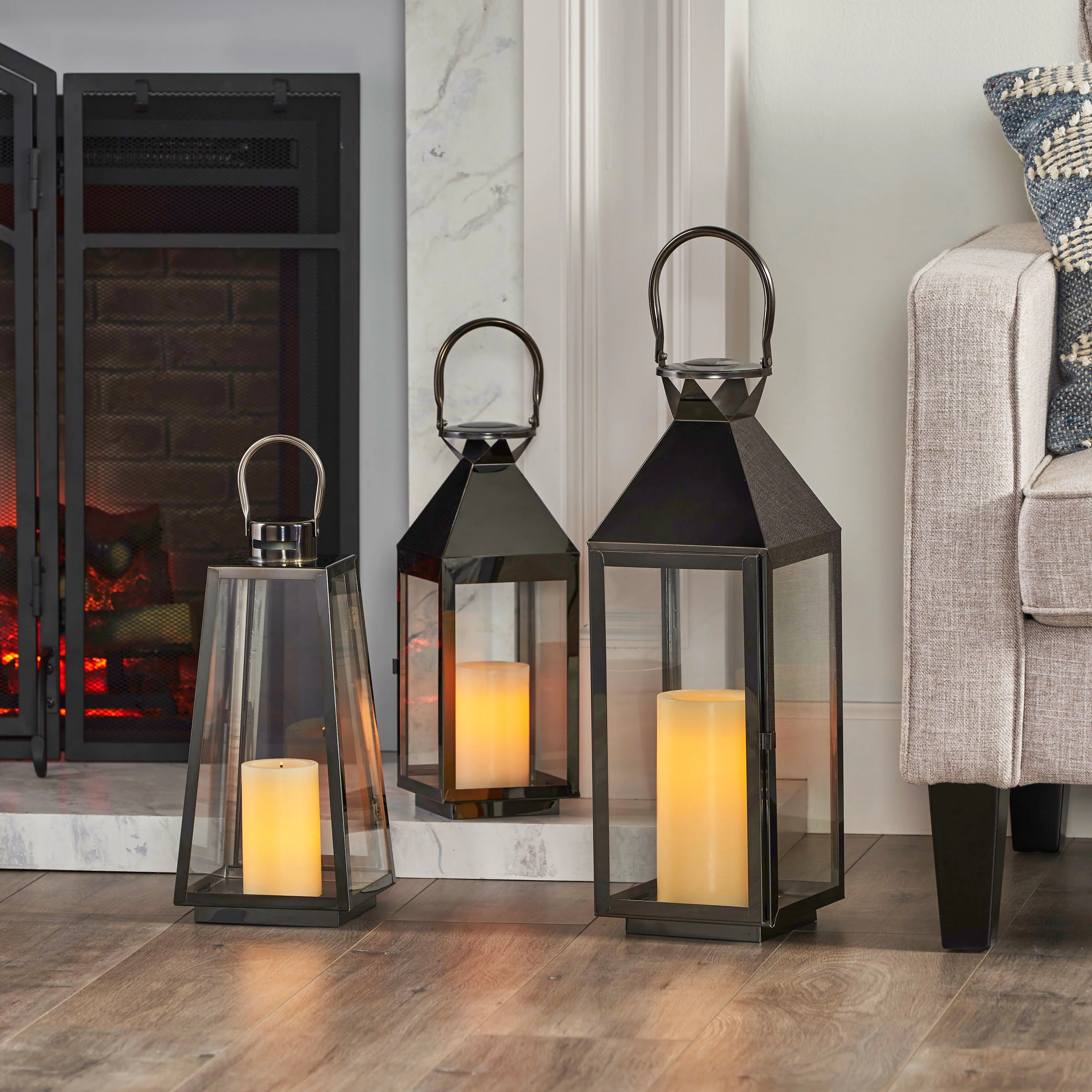 Asael Modern Stainless Steel Lantern Set - furnishings